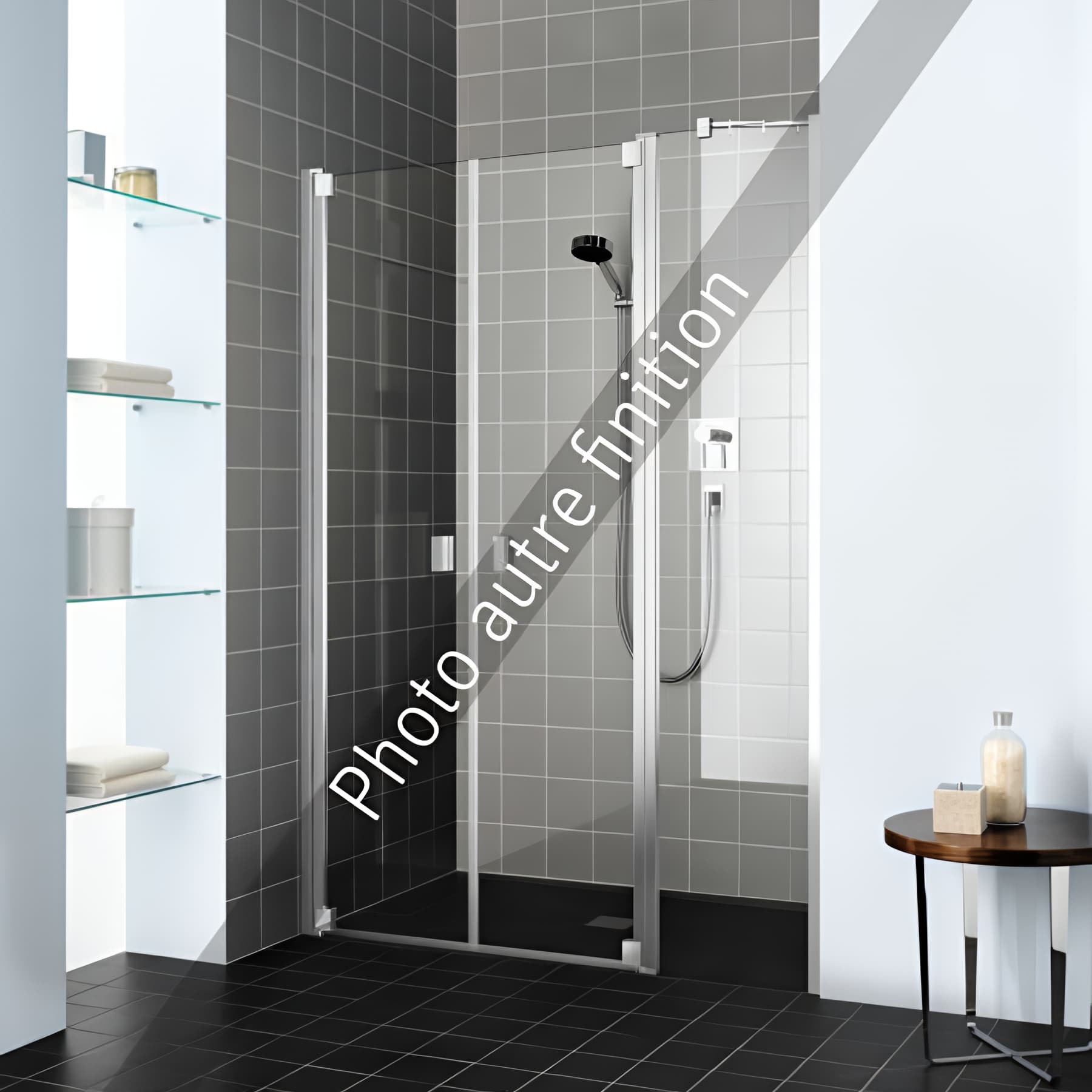 Paroi de douche 2 battants largeur 123 cm hauteur 200 cm profilé argent poli verre teinté gris
