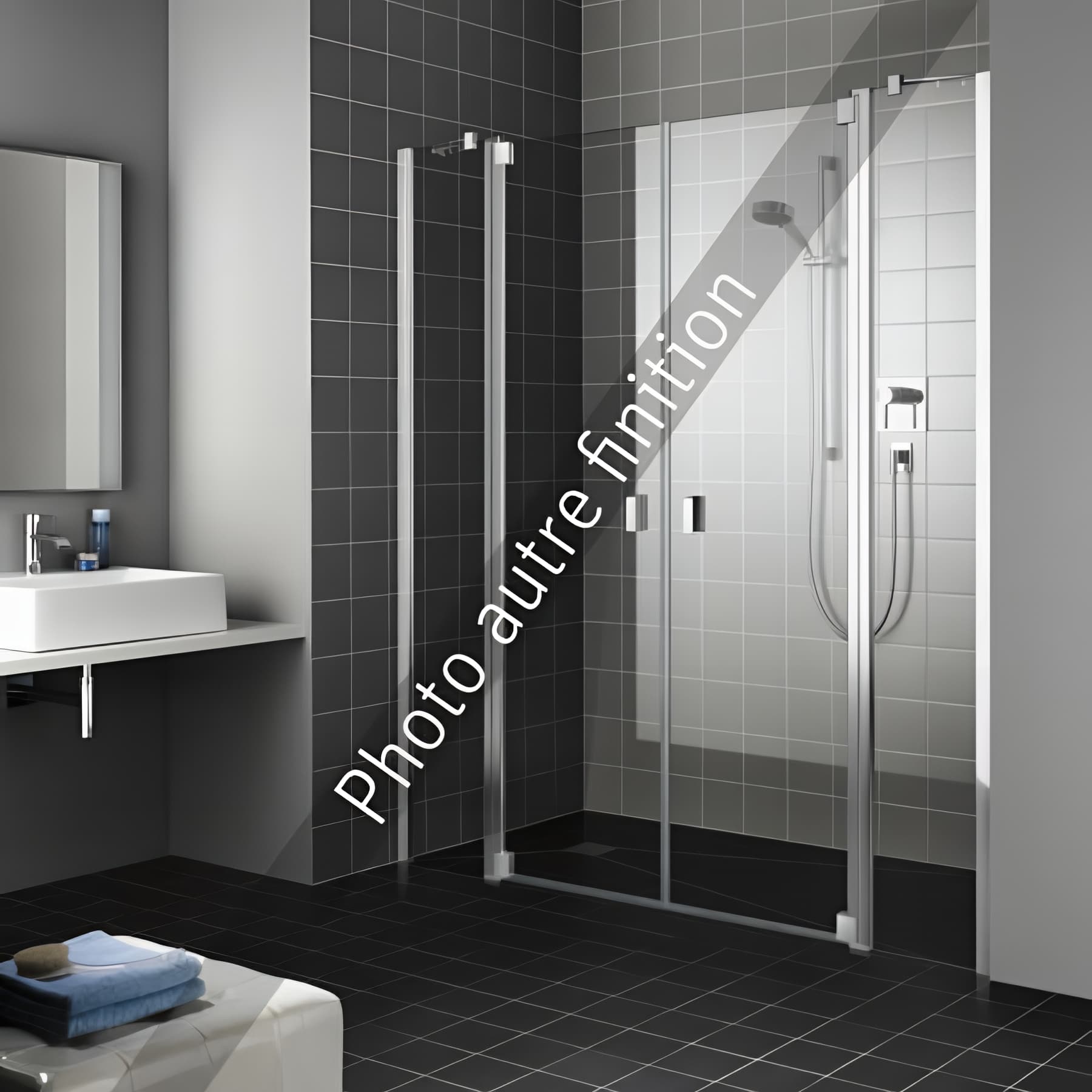 Paroi de douche 2 battants largeur 123 cm hauteur 200 cm argent finition mat verre clair clean