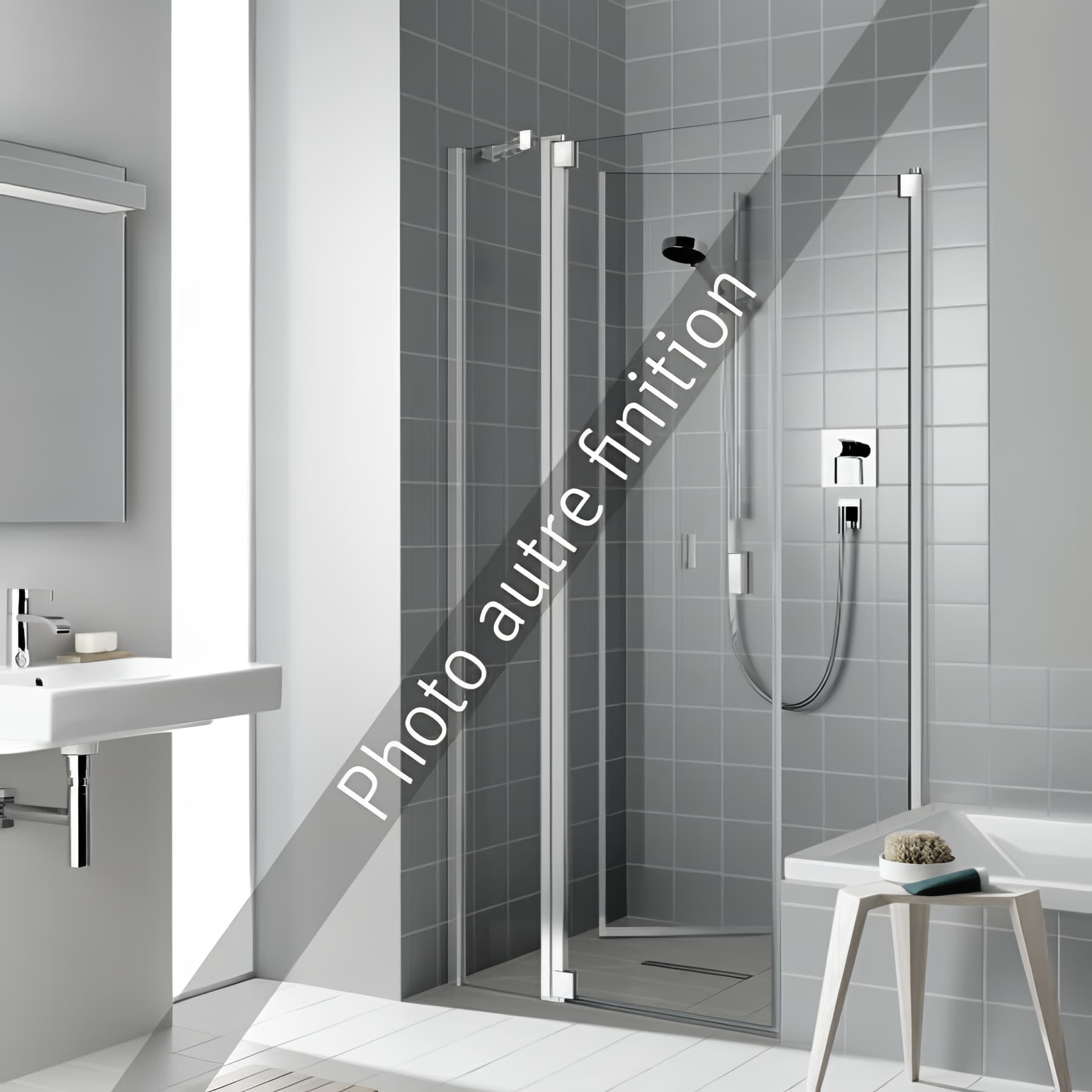 Paroi de douche fixe largeur 90cm hauteur 200 cm argent finition mat verre teinté gris