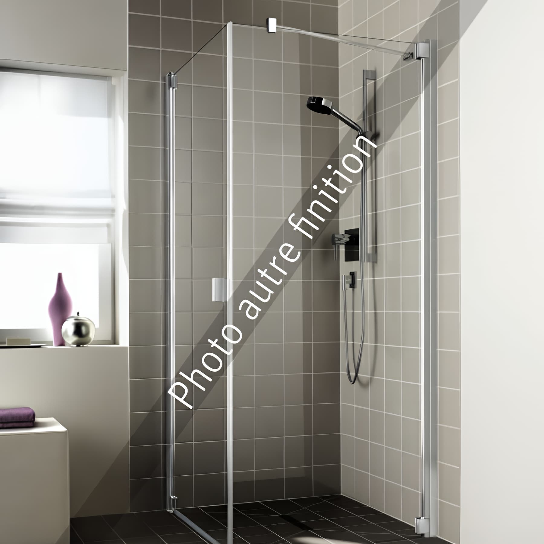 Paroi de douche fixe largeur 93cm hauteur 200 cm profilé argent poli verre teinté gris clean