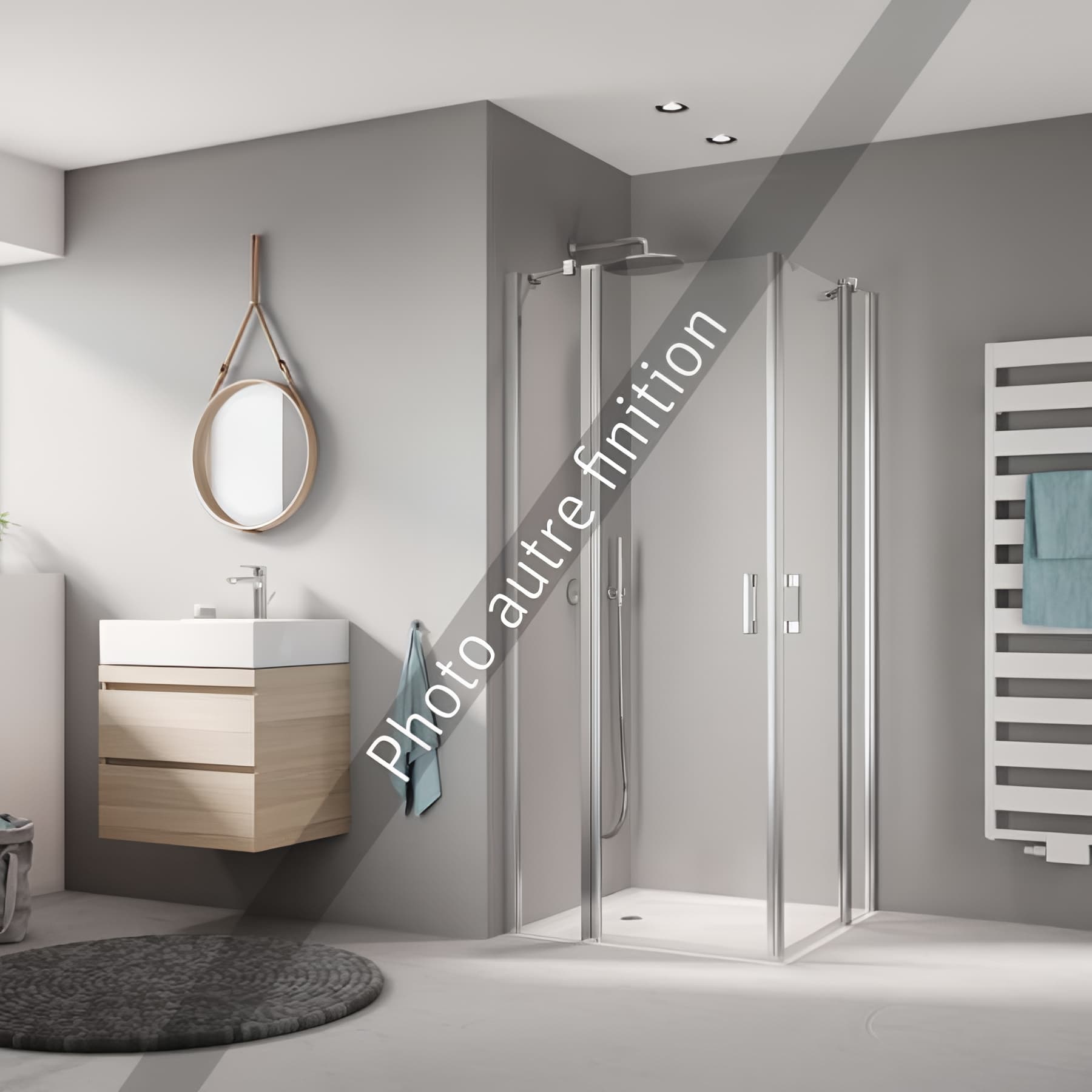 Demi paroi de douche angle pivotante largeur 110 cm hauteur 200 cm argent finition mat verre clair