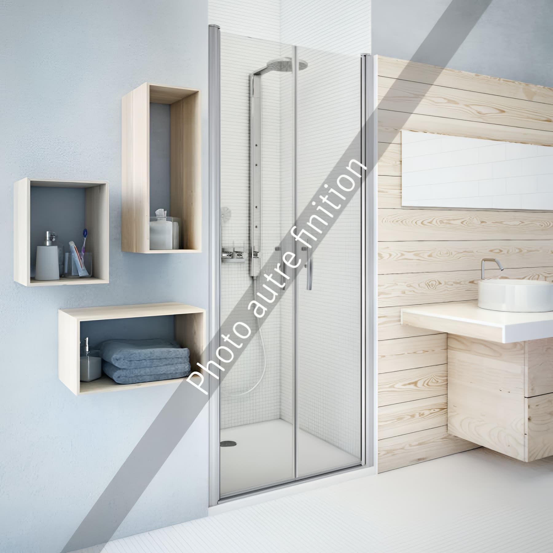 Paroi de douche 2 battants largeur 120 cm hauteur 200 cm profilé argent poli verre serigraphié clean