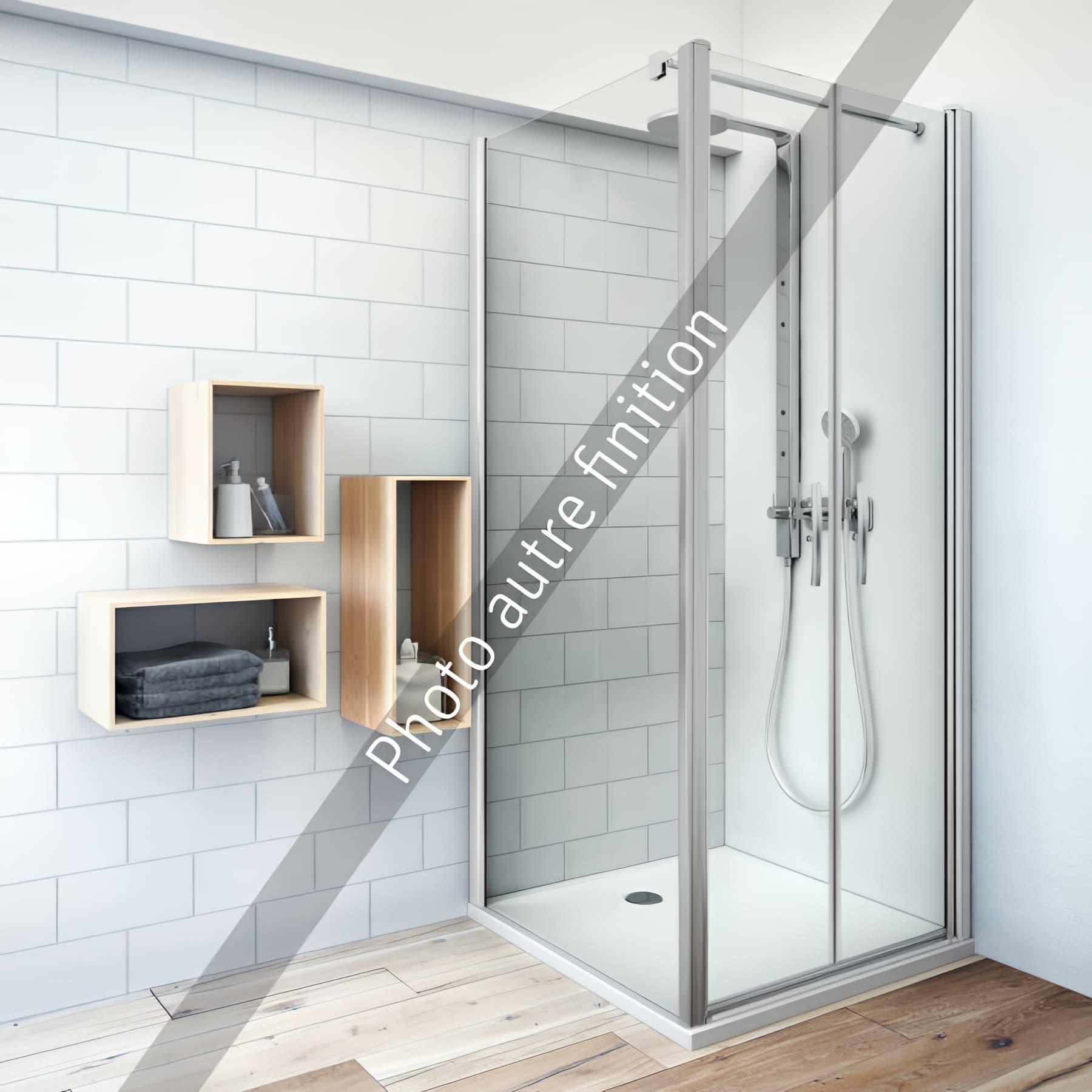 Paroi de douche fixe largeur 80cm hauteur 200 cm profilé argent poli verre serigraphié clean