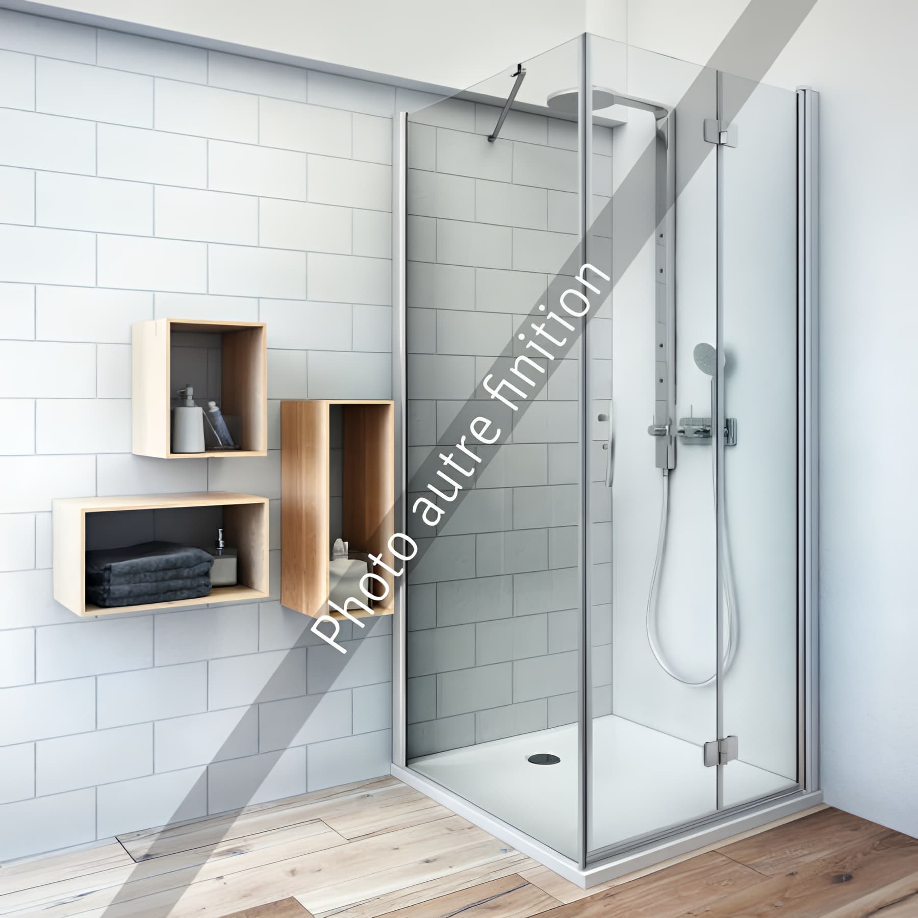 Paroi de douche repliable largeur 120 cm hauteur 200 cm profilé argent poli verre serigraphié clean