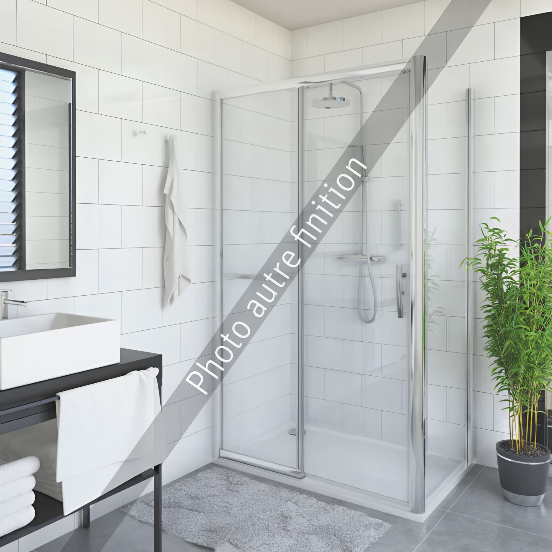 Paroi de douche fixe largeur 75cm hauteur 200 cm profilé argent poli verre serigraphié clean