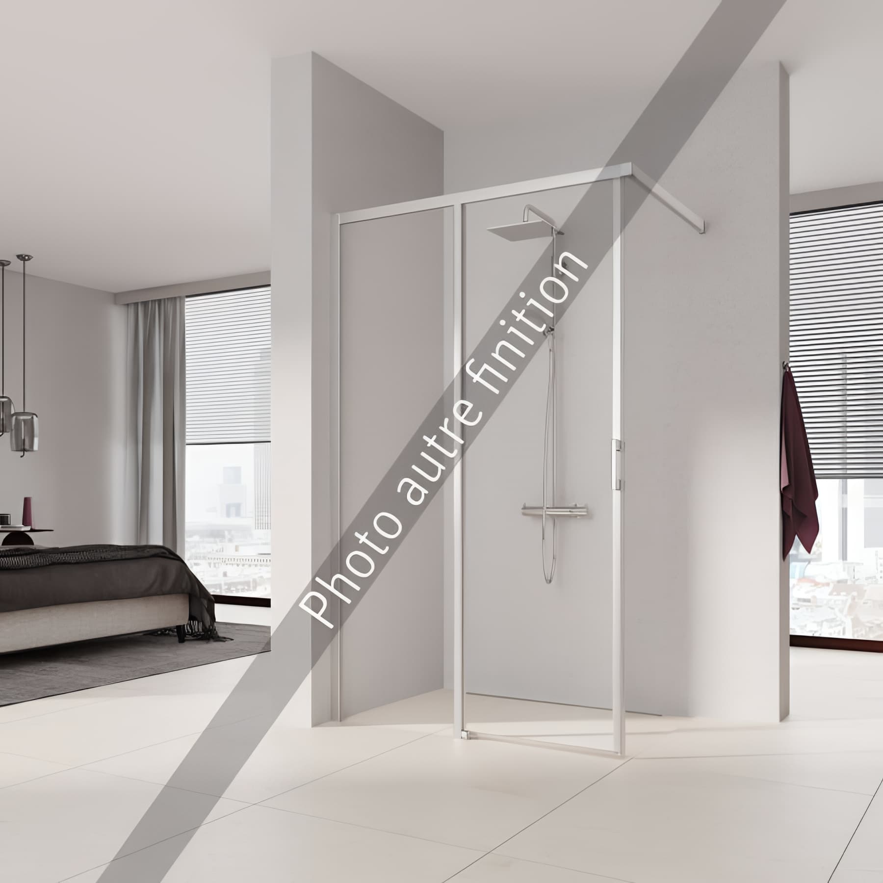 Paroi de douche walk-in largeur 100 cm hauteur 200 cm argent finition mat verre clair