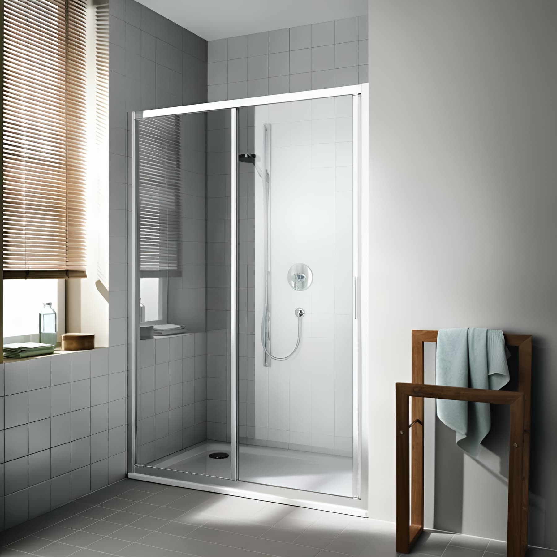 Paroi de douche coulissante largeur 110 cm hauteur 200 cm profilé argent poli verre clair