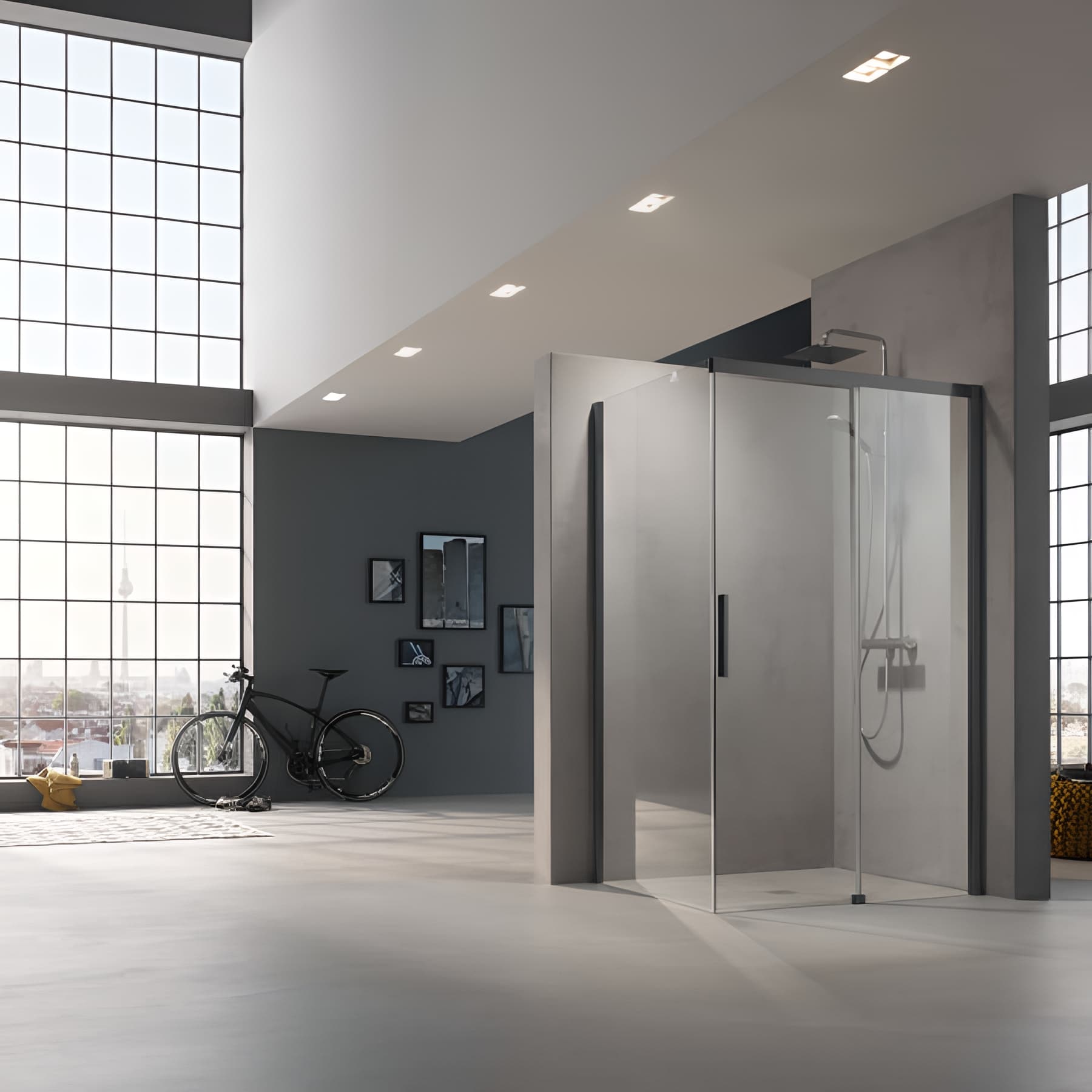 Paroi de douche fixe largeur 75cm hauteur 200 cm profilé noir soft verre clair clean
