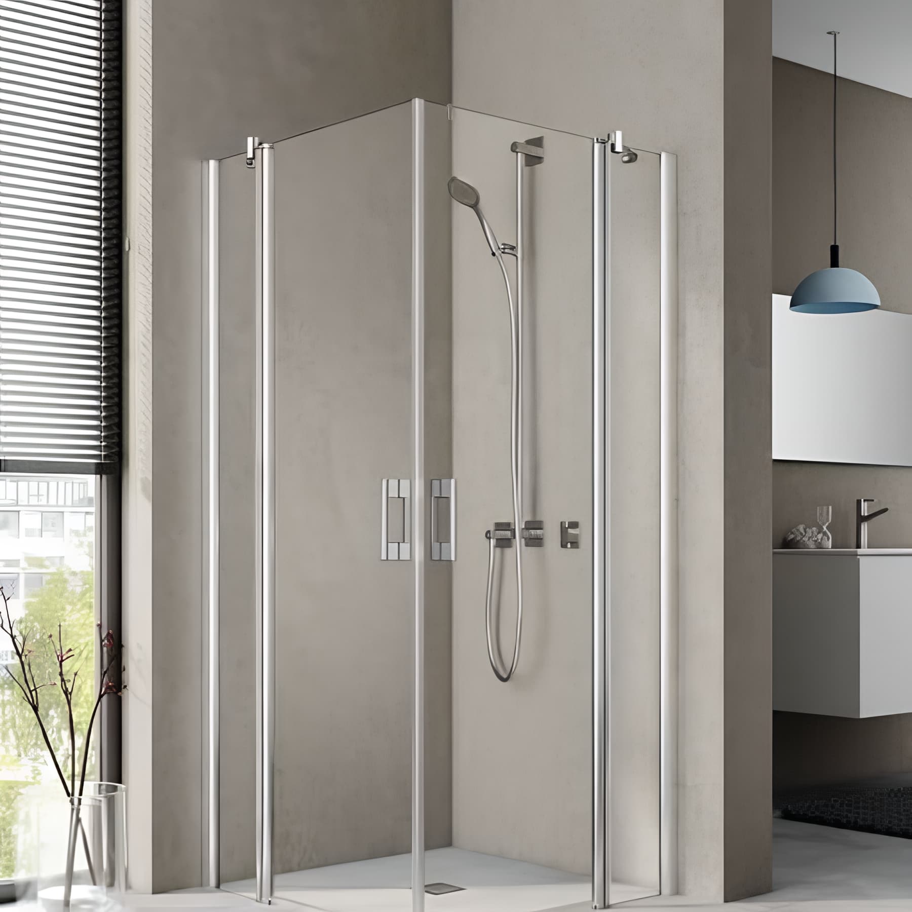 Demi paroi de douche angle pivotante largeur 75cm hauteur 200 cm profilé argent poli verre clair clean