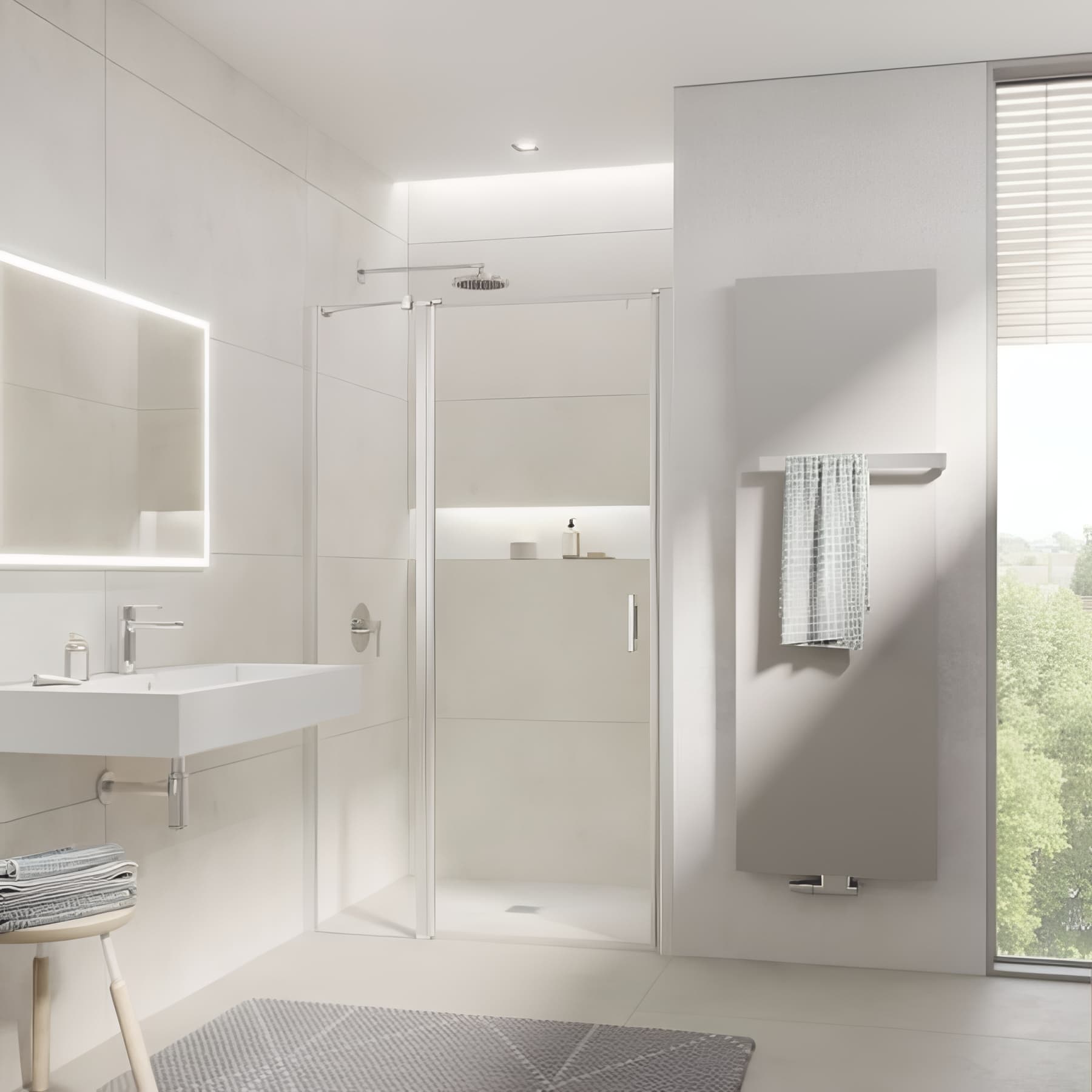 Paroi de douche pivotante largeur 83cm hauteur 200 cm profilé argent poli verre clair clean