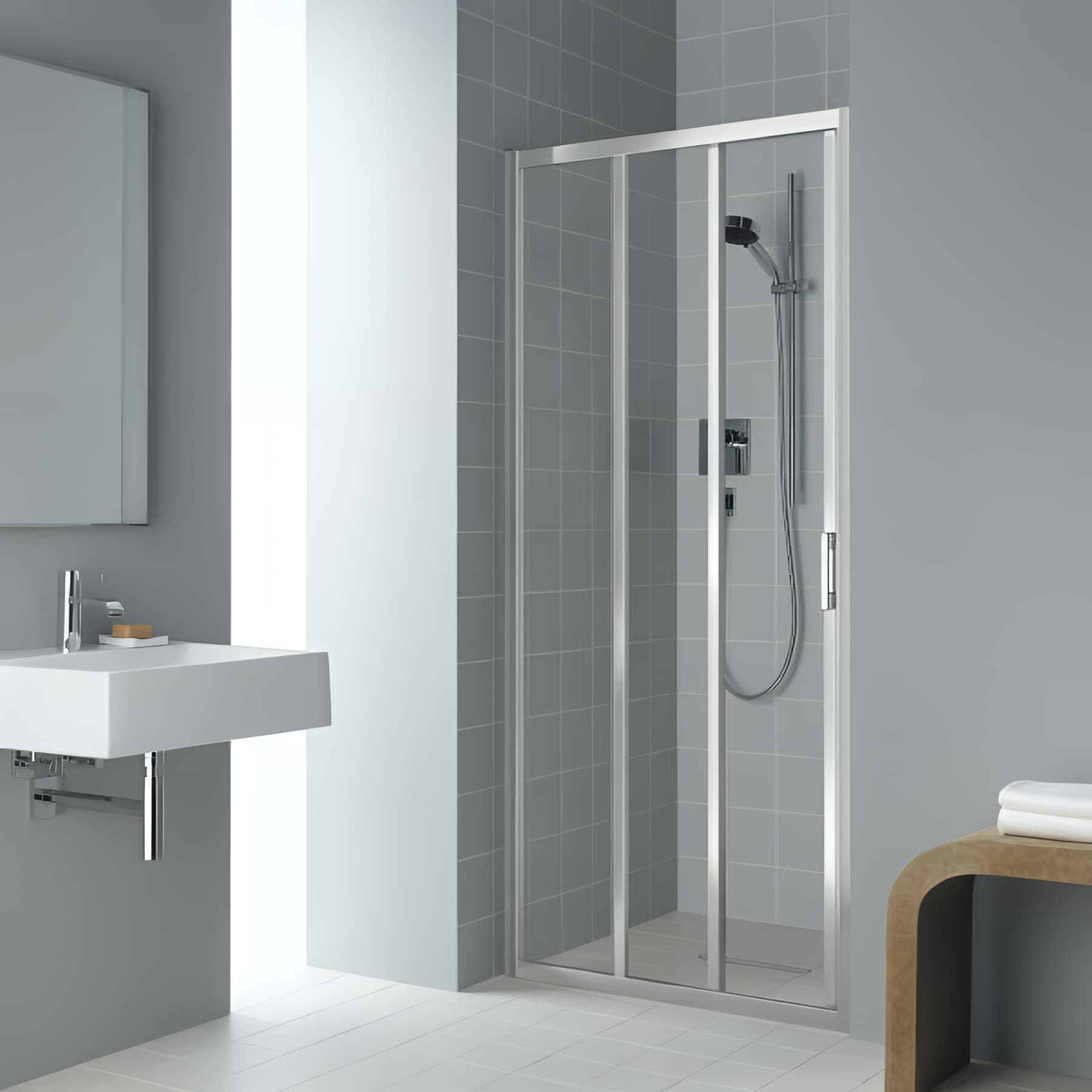 Paroi de douche coulissante largeur 95cm hauteur 200 cm profilé argent poli verre clair clean