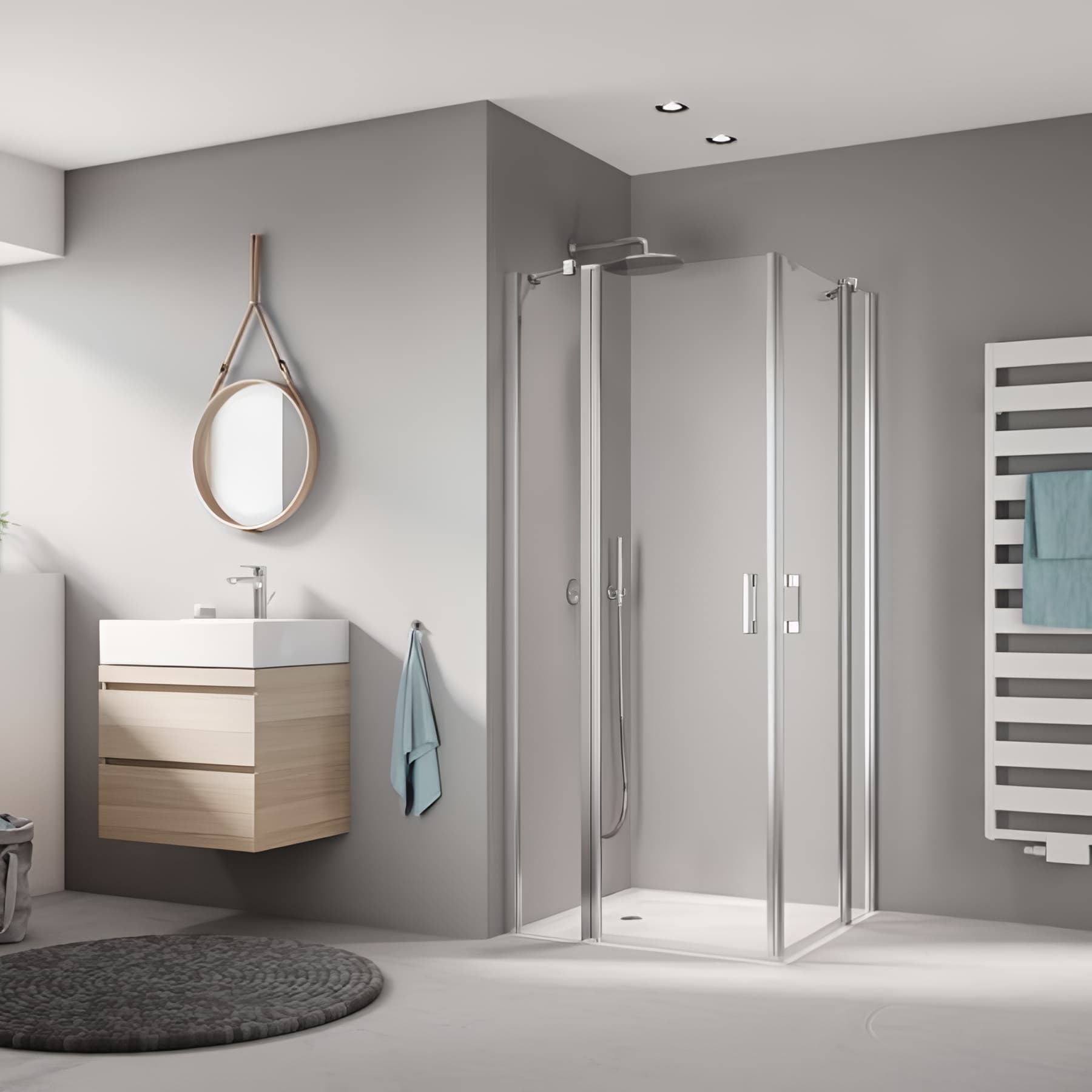 Demi paroi de douche angle pivotante largeur 113 cm hauteur 200 cm profilé argent poli verre clair clean