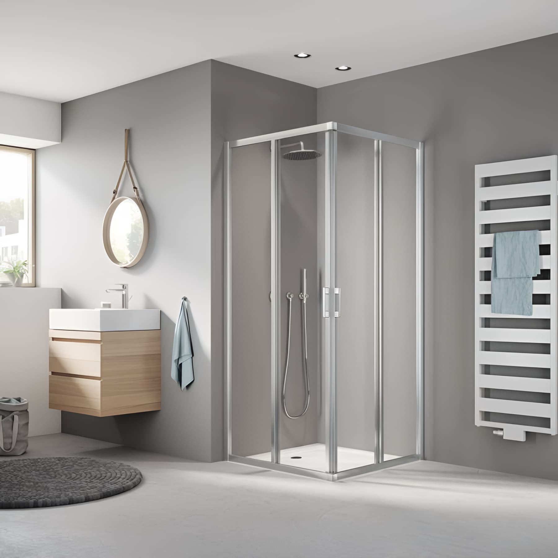 Demi paroi de douche angle coulissant largeur 80cm hauteur 200 cm profilé argent poli verre clair clean