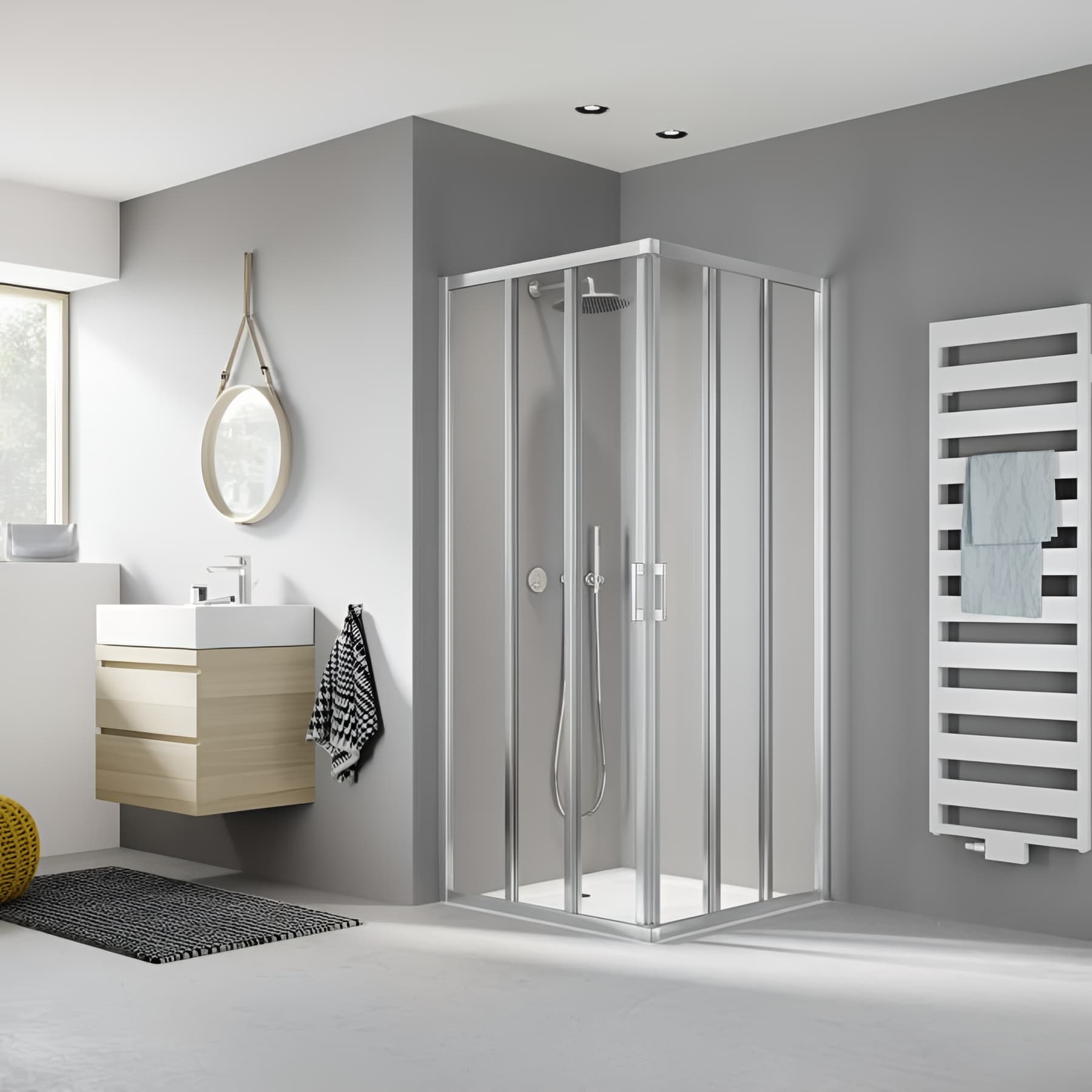 Demi paroi de douche angle coulissant largeur 75cm hauteur 200 cm profilé argent poli verre clair clean