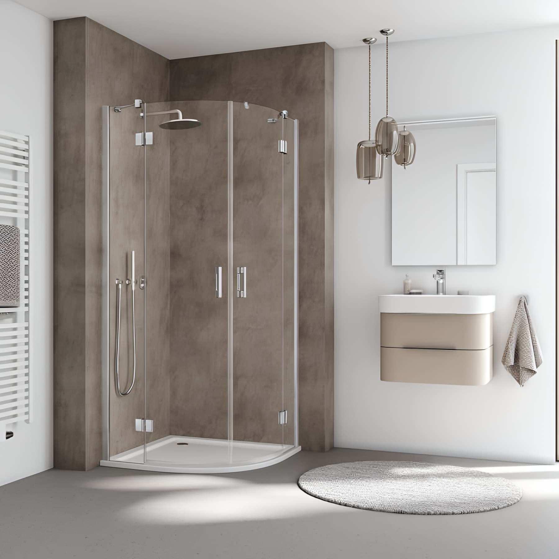 Paroi de douche arrondie pivotante largeur 80cm hauteur 200 cm profilé argent poli verre clair clean