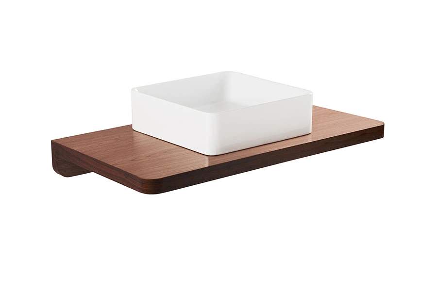 Plan de toilette couleur noyer pour vasque ou lavabo à poser 80x50 avec trou central de bonde d'évacuation pré-percé SANINDUSA Emma 80 couleur noyer