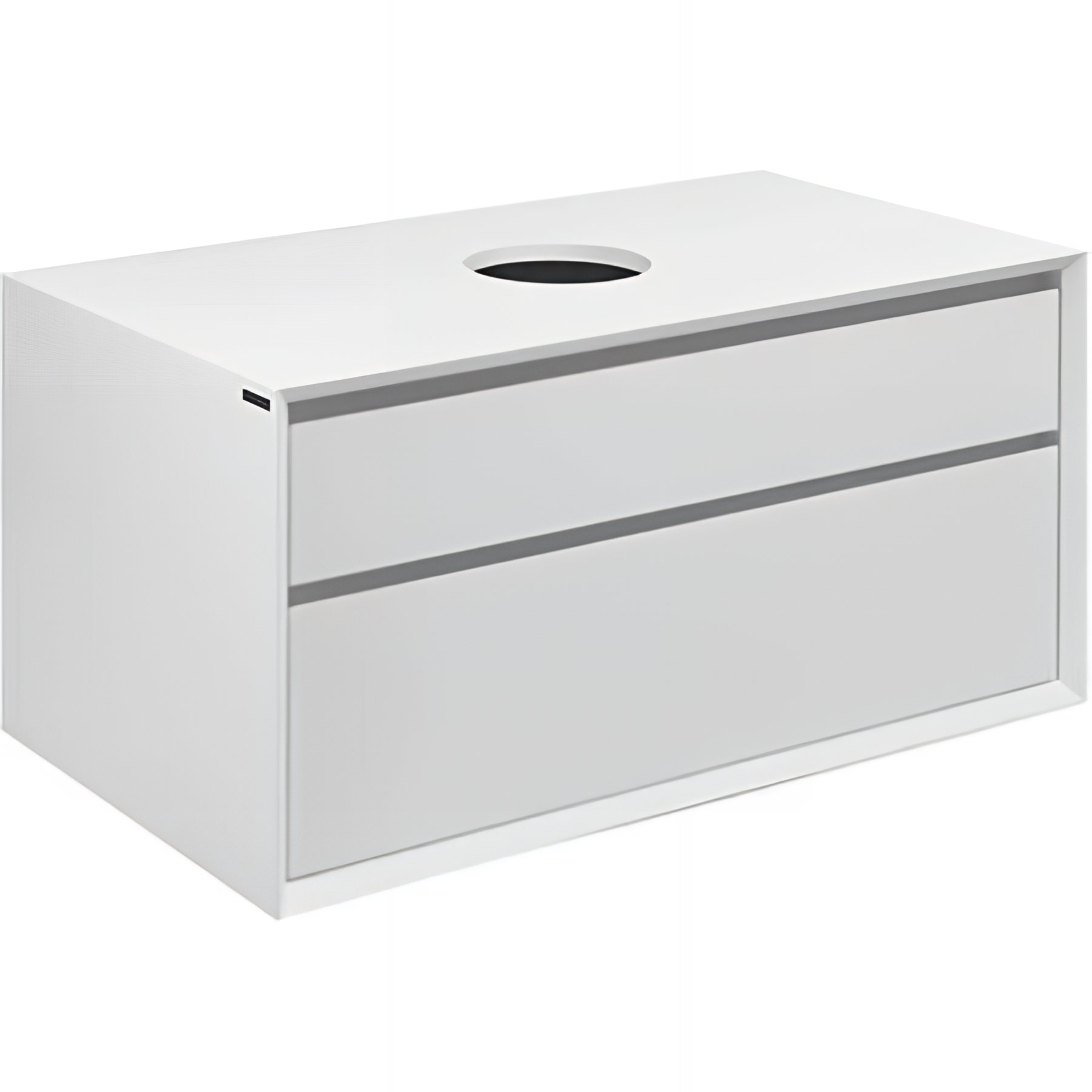 Meuble de salle de bains suspendu 2 tiroirs fermeture ralentie avec organiseurs SANINDUSA View 90x45 trou central pour vidage d'usine blanc