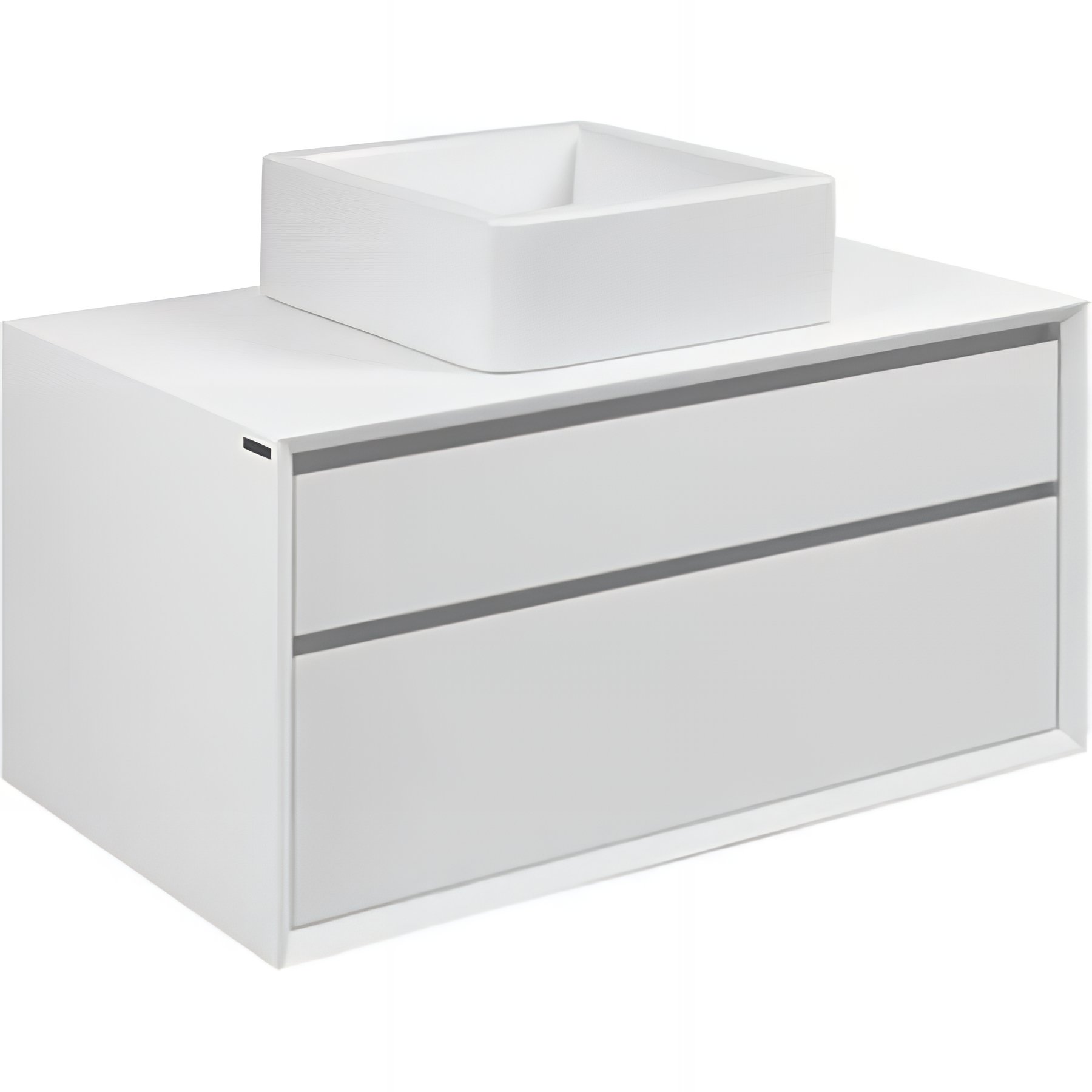 Meuble de salle de bains suspendu 2 tiroirs fermeture ralentie+organiseurs+éclairage SANINDUSA View 90x45 trou pour vidage d'usine blanc