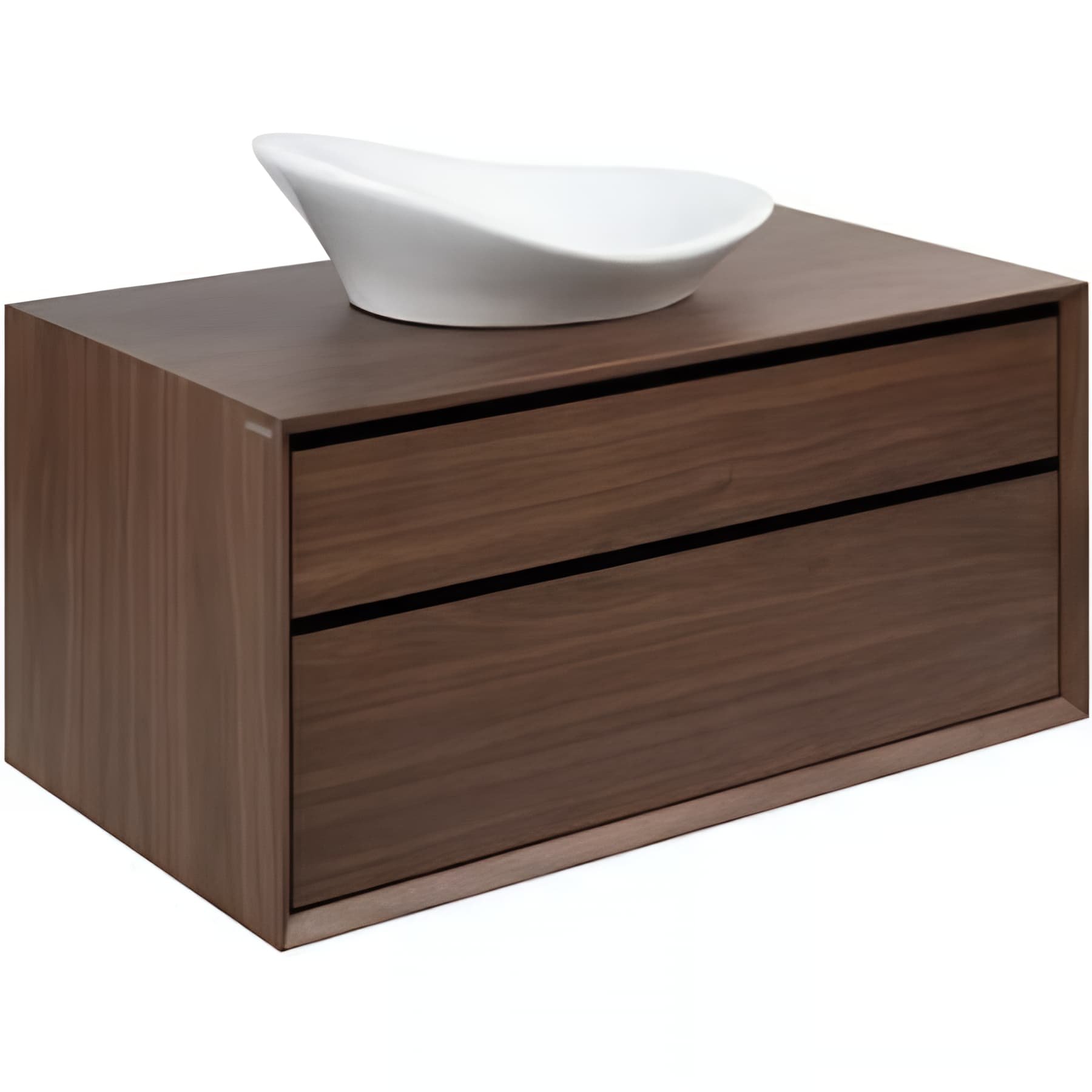 Meuble de salle de bains suspendu 2 tiroirs fermeture ralentie+organiseurs SANINDUSA View 90x45 trou central pour vidage d'usine couleur noyer