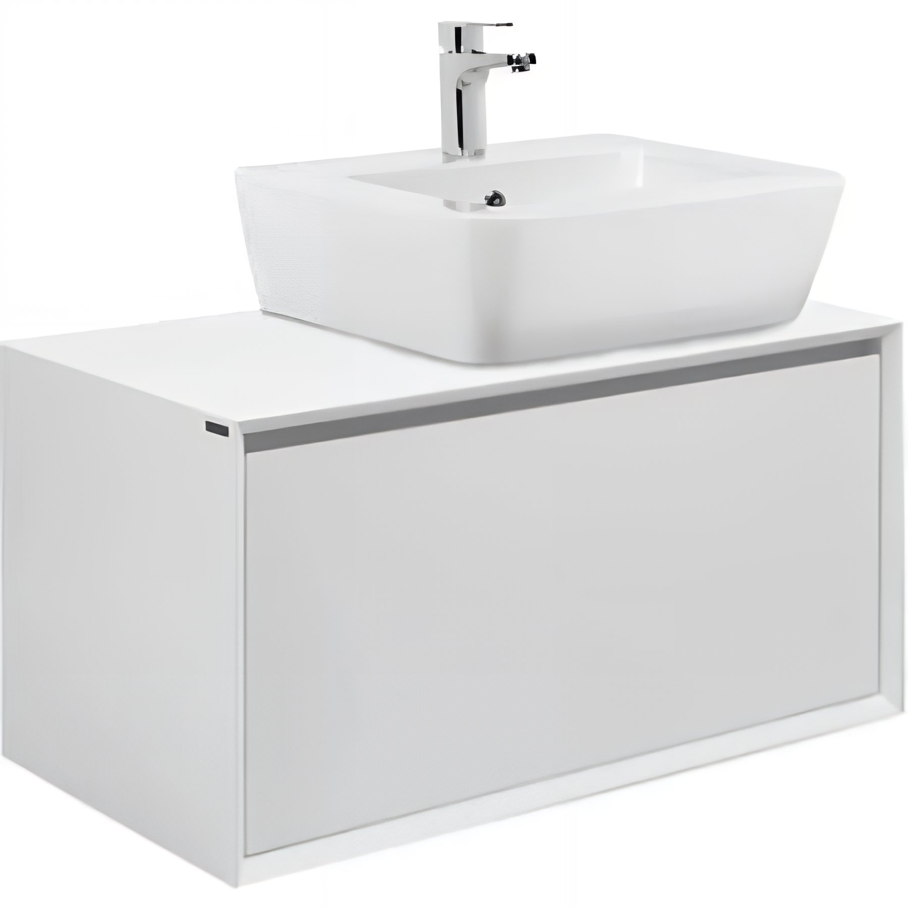 Meuble de salle de bains suspendu 1 maxi tiroir fermeture ralentie+organiseurs SANINDUSA View 90x48 trou pour vidage à droite blanc