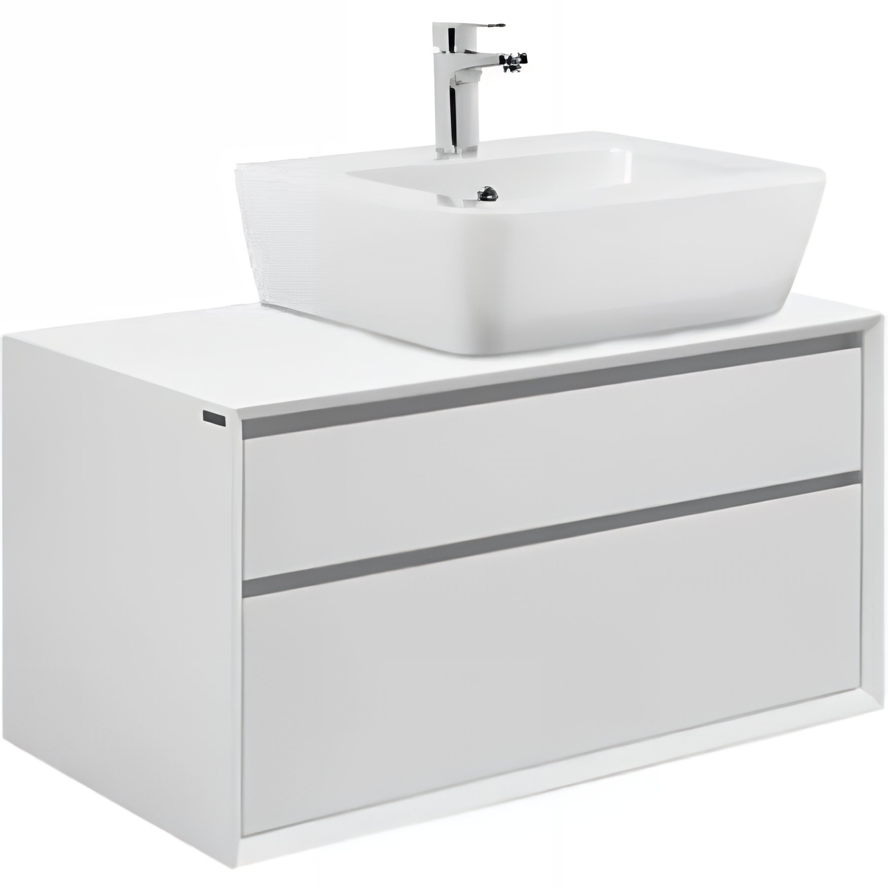 Meuble de salle de bains suspendu 2 tiroirs fermeture ralentie+organiseur SANINDUSA View 90x48 trou pour vidage à droite blanc