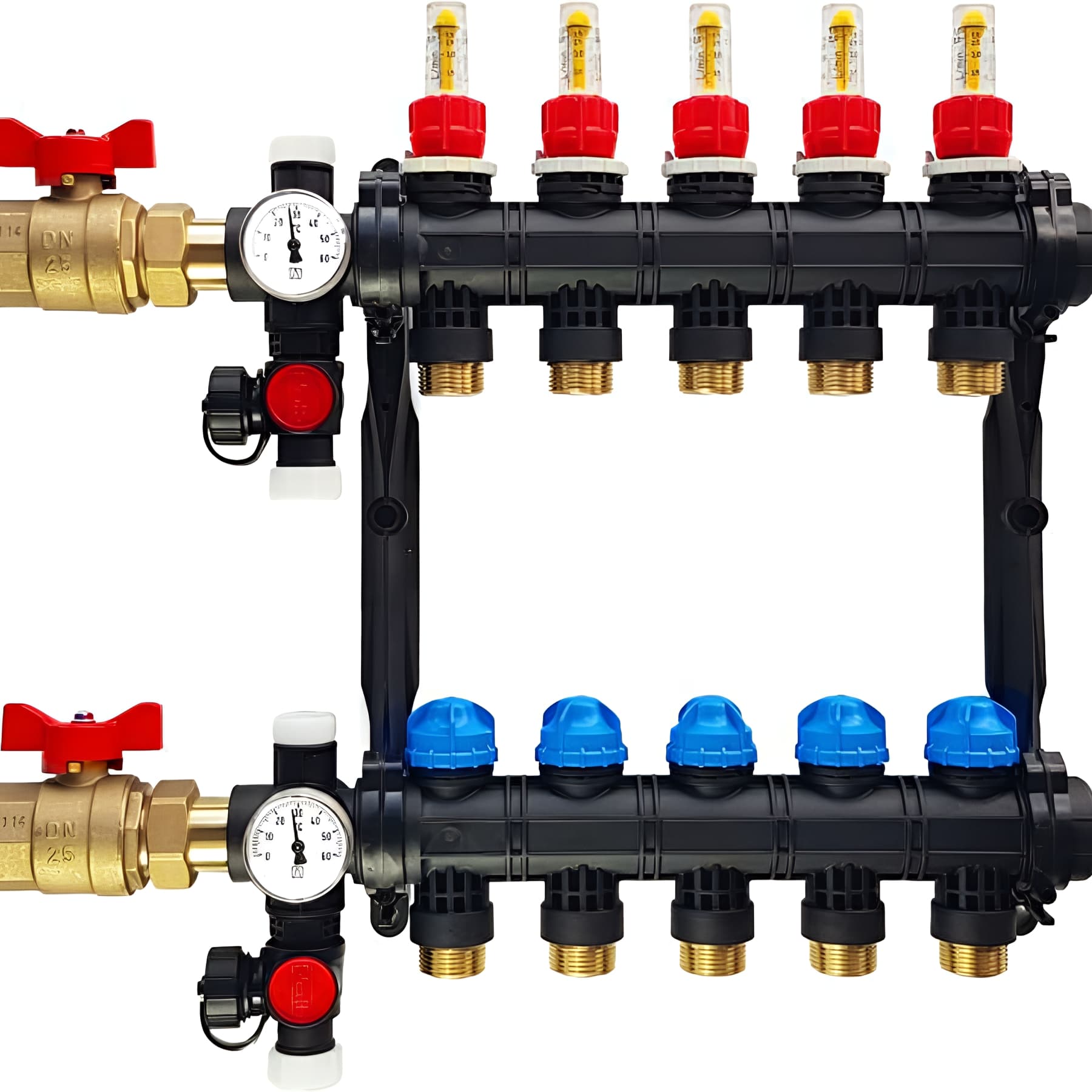Collecteur synthèse 2 circuits + raccords pour tube 16mm + purgeurs autofinition matique