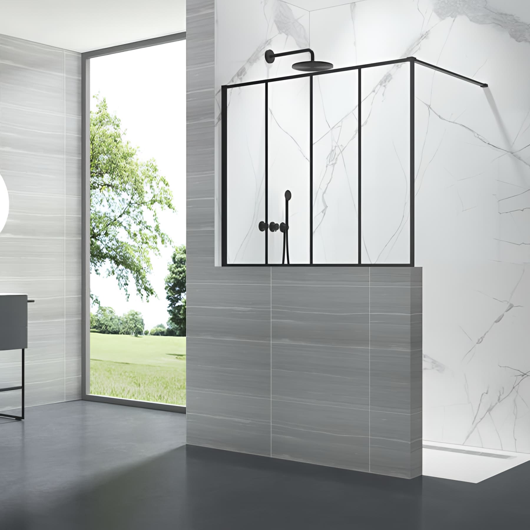 Paroi de douche verrière 4 panneaux largeur 120 cm hauteur 100 cm profilé noir verre clair clean