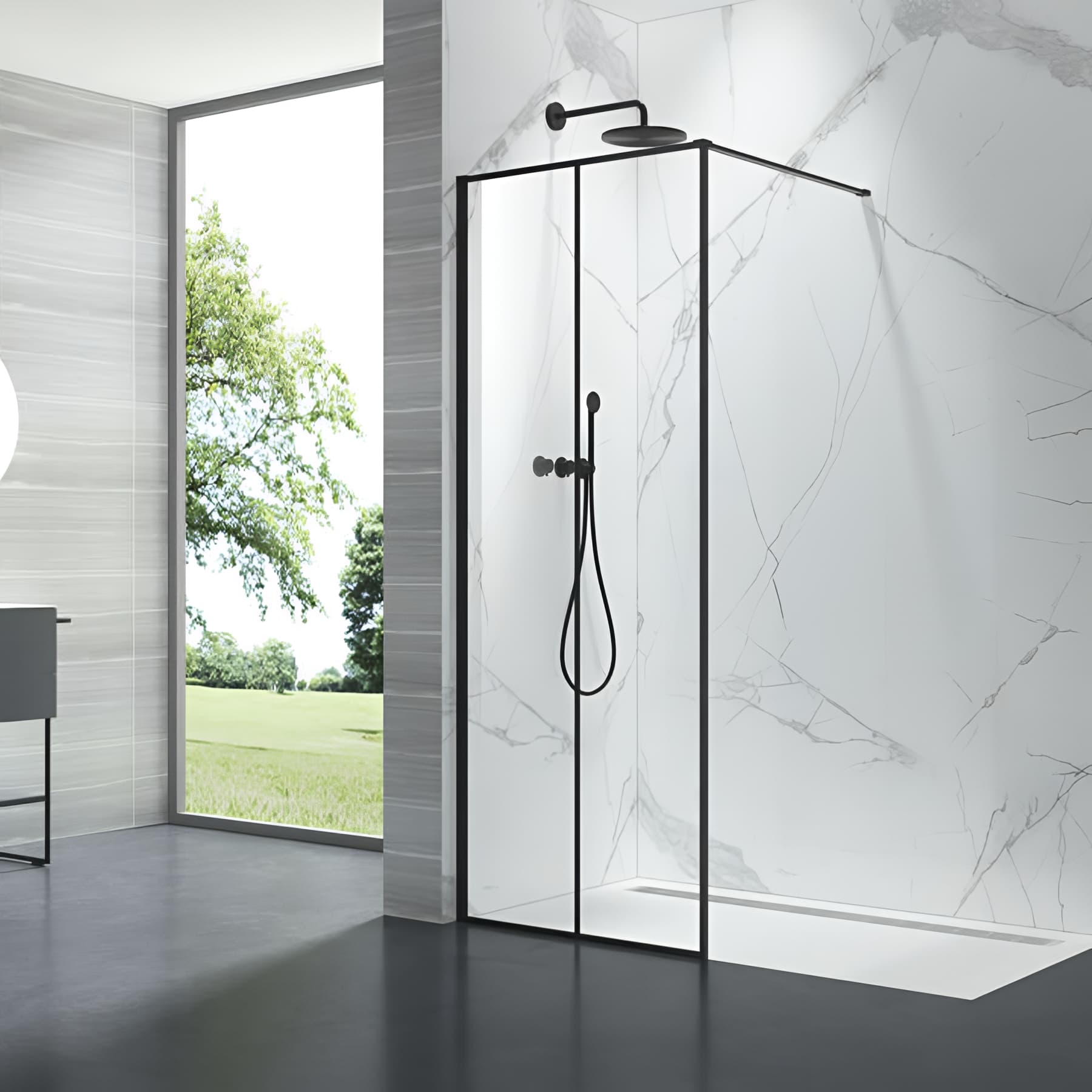Paroi de douche verrière 2 panneaux largeur 80cm hauteur 200 cm profilé noir verre clair clean