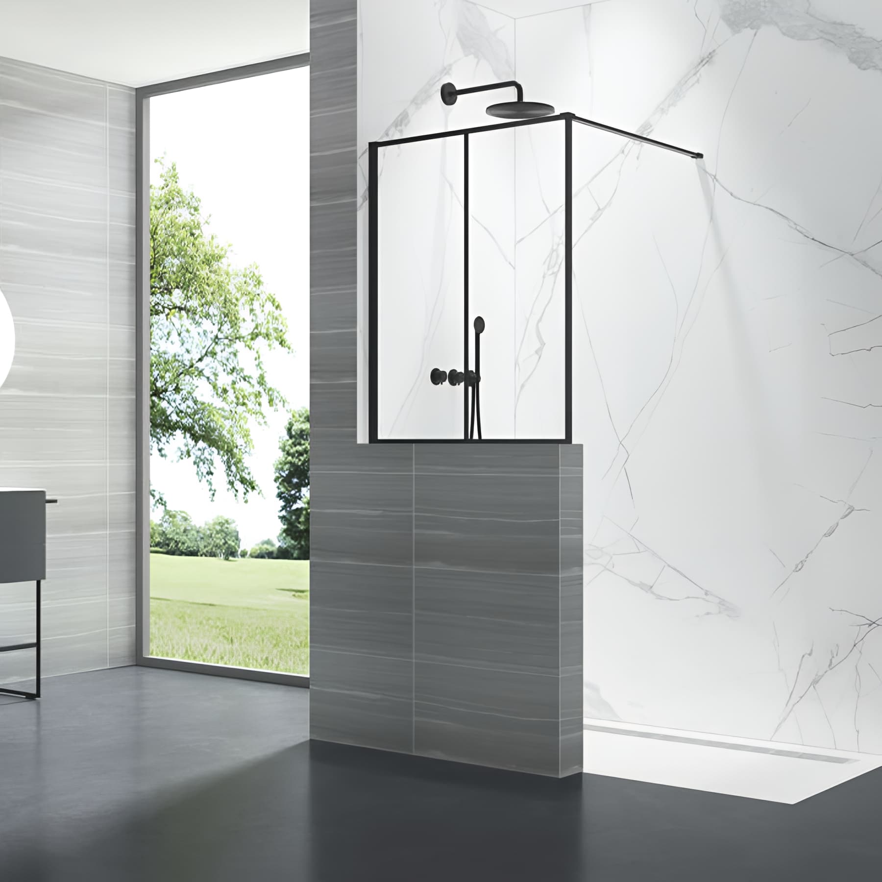 Paroi de douche verrière 2 panneaux largeur 80cm hauteur 100 cm profilé noir verre clair clean