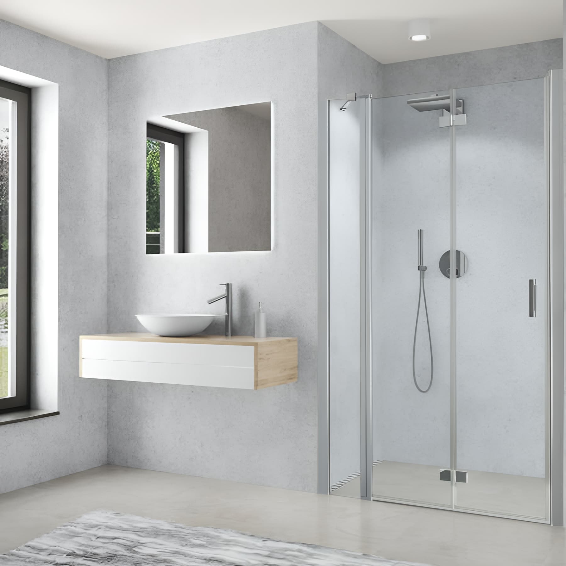 Paroi de douche pivotante repliable largeur 160 cm hauteur 200 cm profilé argent poli verre clair clean