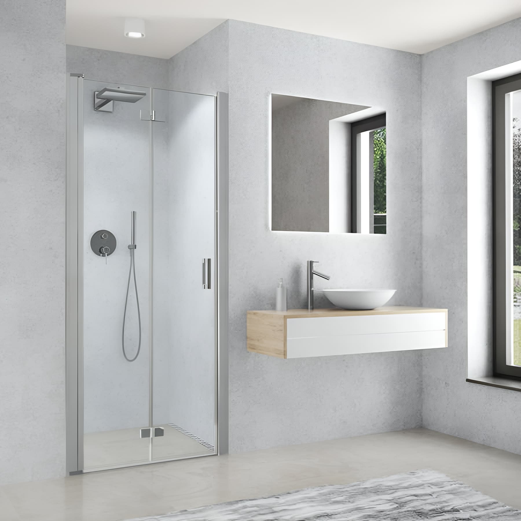 Paroi de douche pivotante repliable largeur 1,22m hauteur 200 cm profilé argent poli verre clair clean