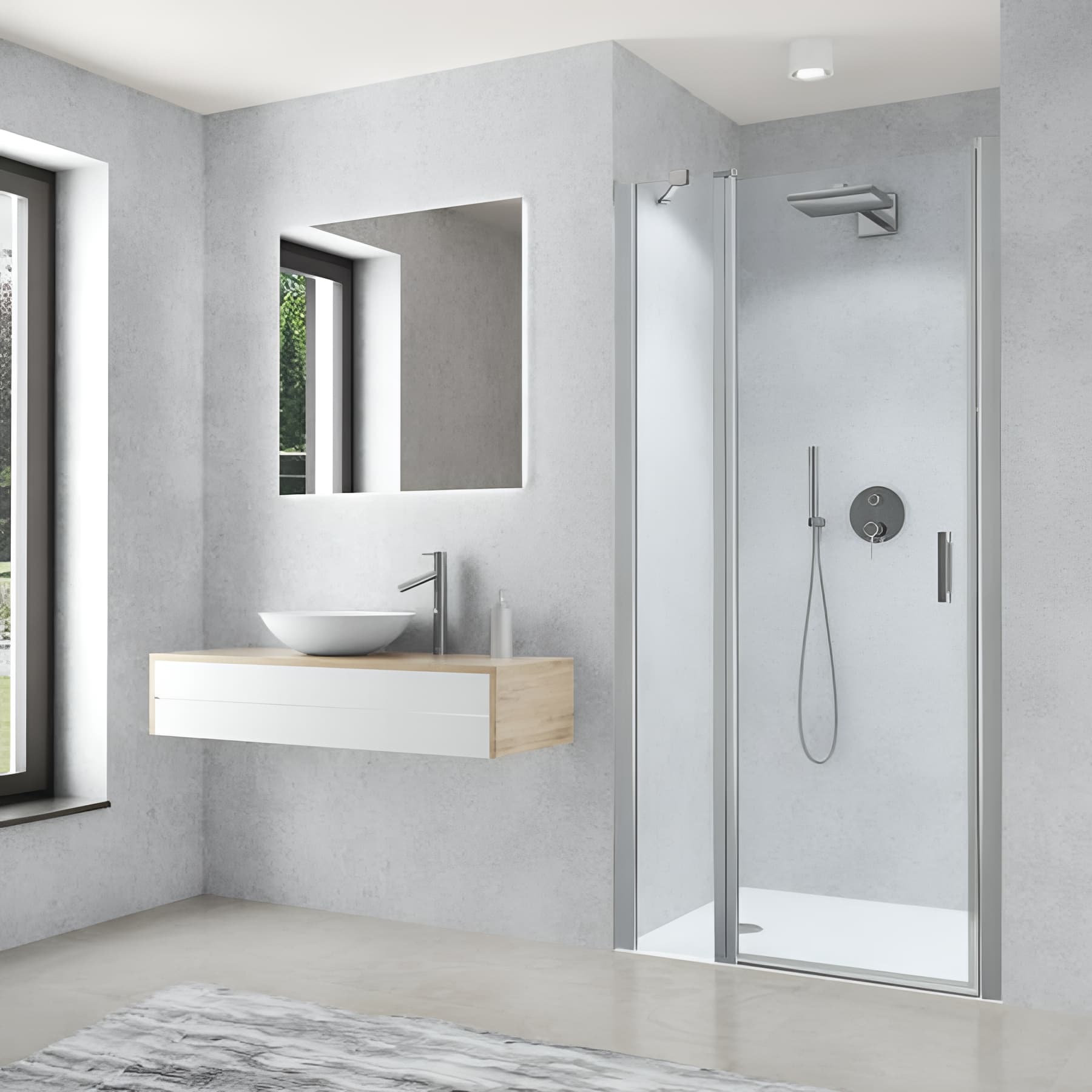 Paroi de douche pivotante largeur 90cm hauteur 200 cm profilé argent poli verre clair clean