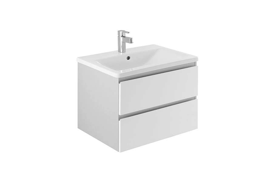 Meuble salle de bains suspendu 63x46 SANINDUSA Look 2 tiroirs à fermetures ralentis couleur gris et blanc (vasque Look en option non inclus)