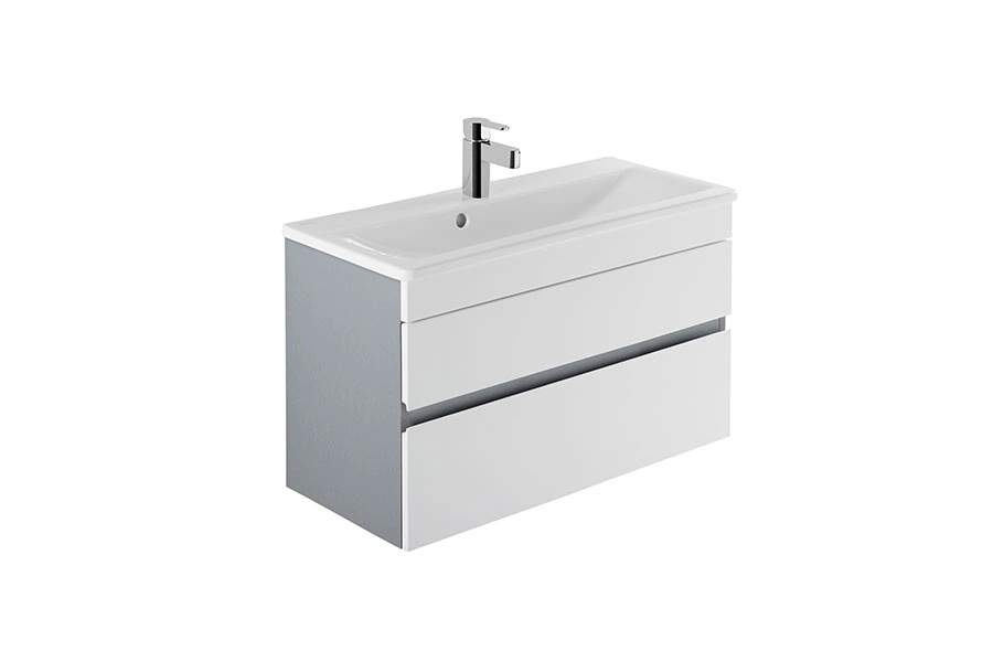 Meuble salle de bains suspendu 80x36 SANINDUSA Look 2 tiroirs à fermetures ralentis couleur gris et blanc (vasque Look en option non inclus)