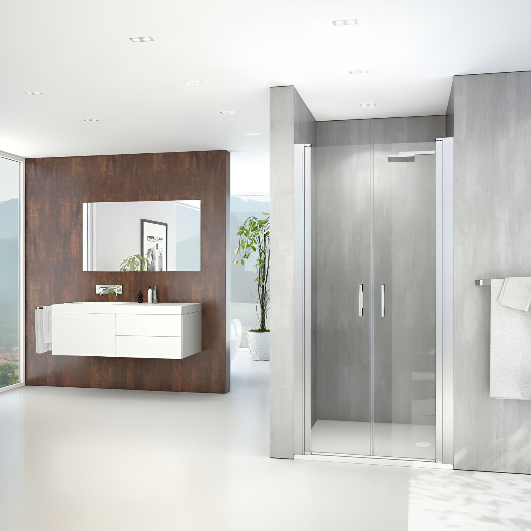 Paroi de douche 2 battants largeur 75cm hauteur 200 cm profilé argent poli verre clair clean