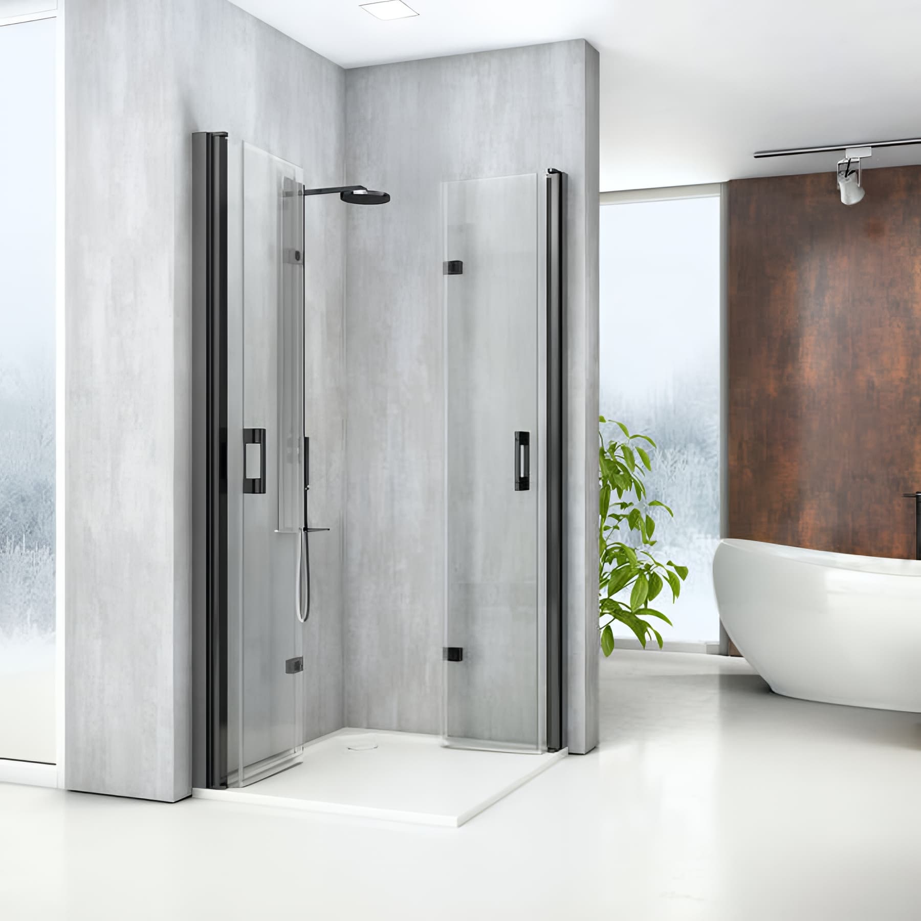 Paroi de douche pivotante repliable largeur 95cm hauteur 200 cm profilé noir verre clair clean