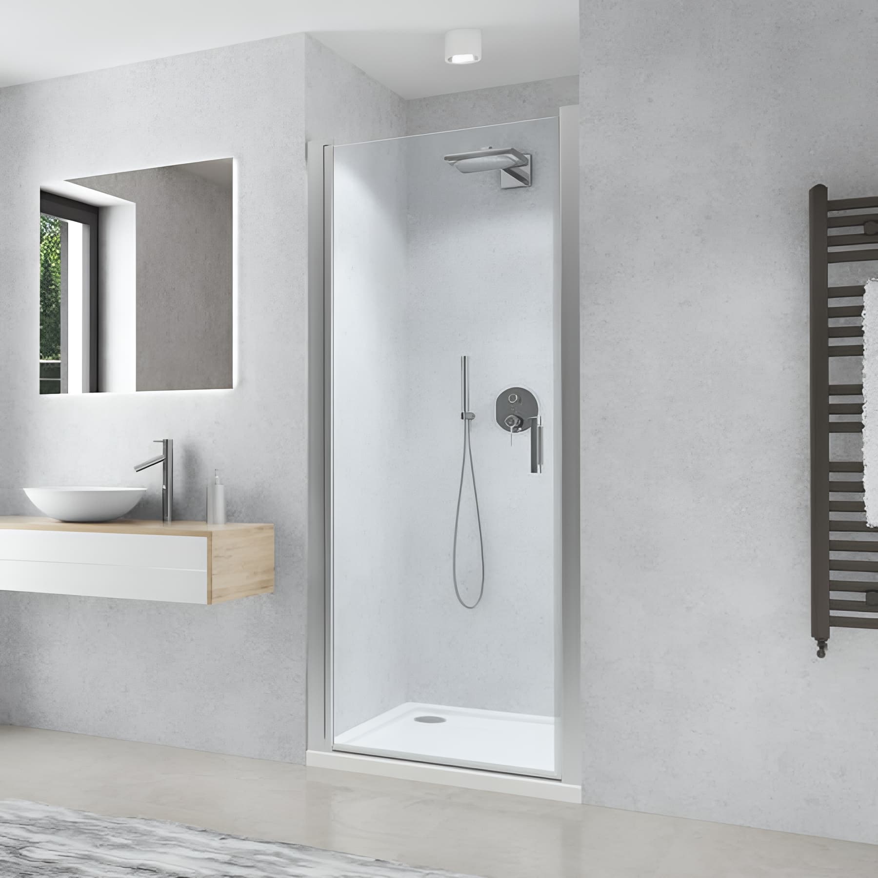 Paroi de douche pivotante largeur 75cm hauteur 200 cm profilé argent poli verre clair clean