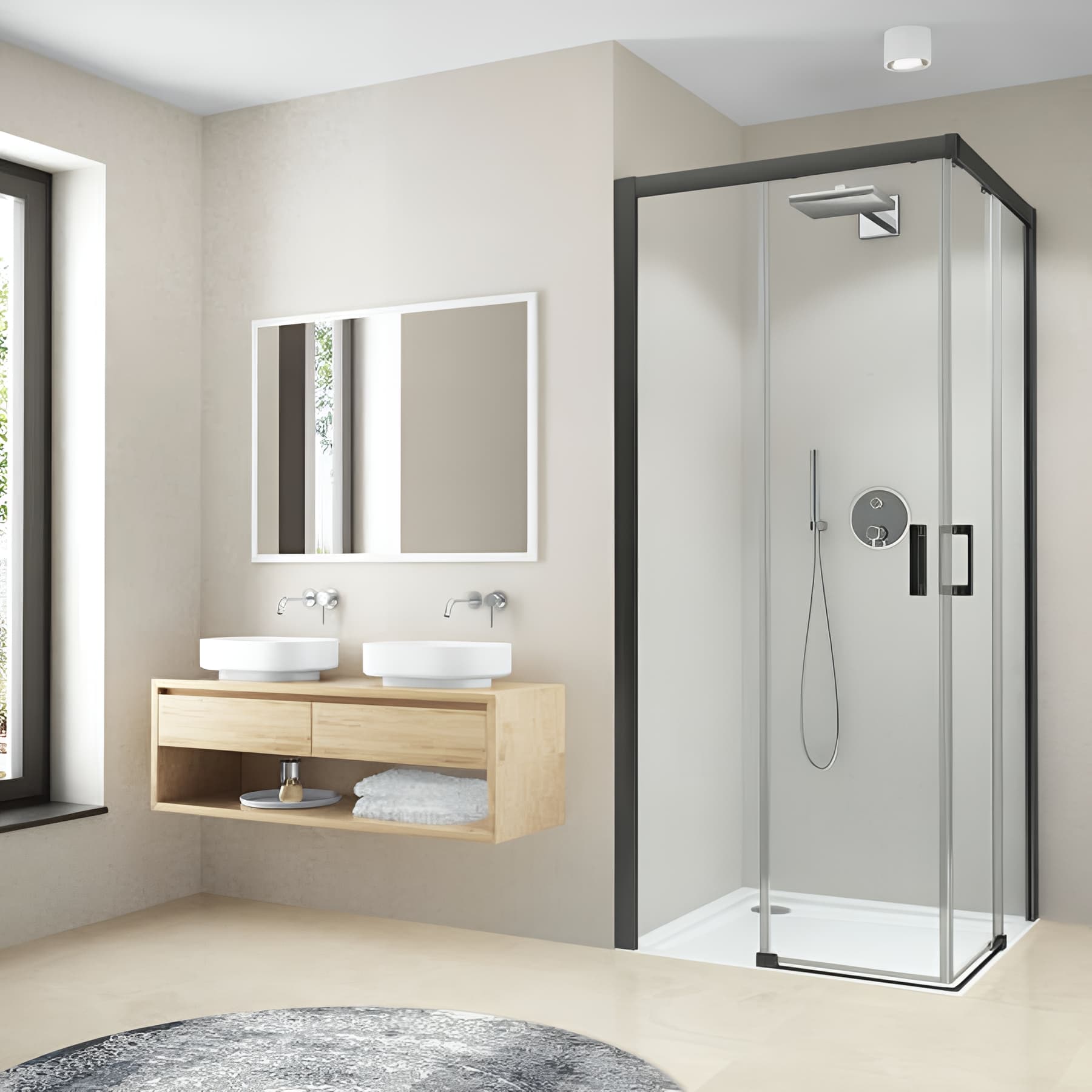 Demi paroi de douche angle coulissante largeur 80cm hauteur 200 cm profilé noir verre clair clean