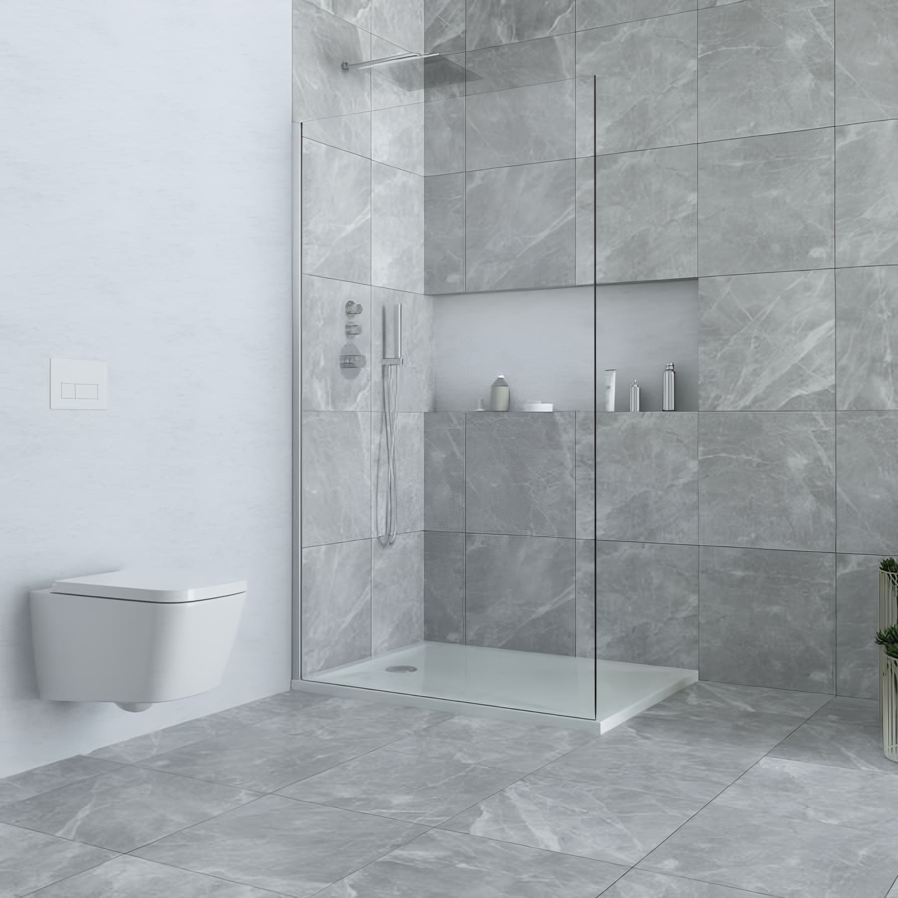 Paroi de douche walk-in largeur 120 cm hauteur 200 cm profilé argent poli verre clair clean