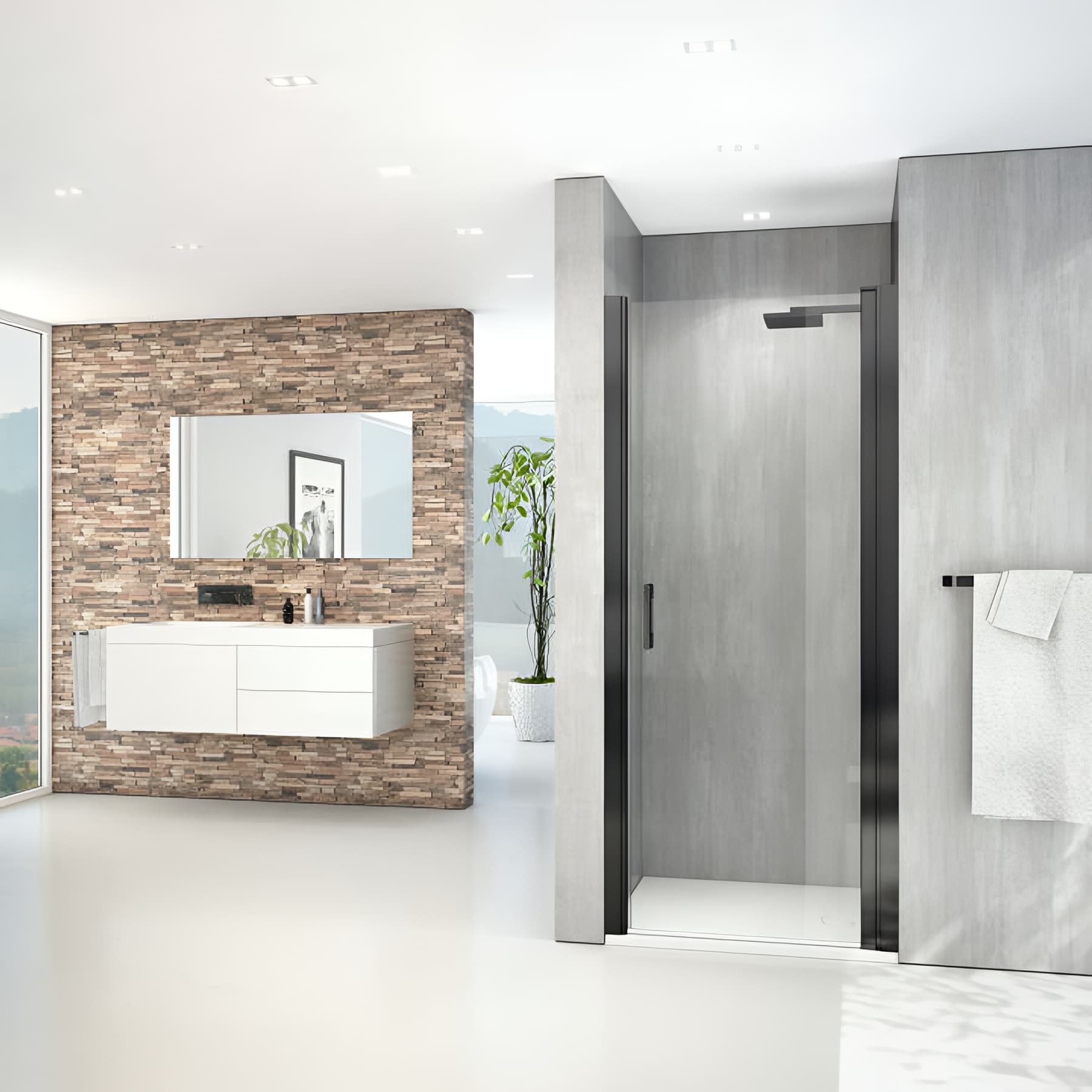 Paroi de douche pivotante largeur 75cm hauteur 200 cm profilé noir verre clair clean