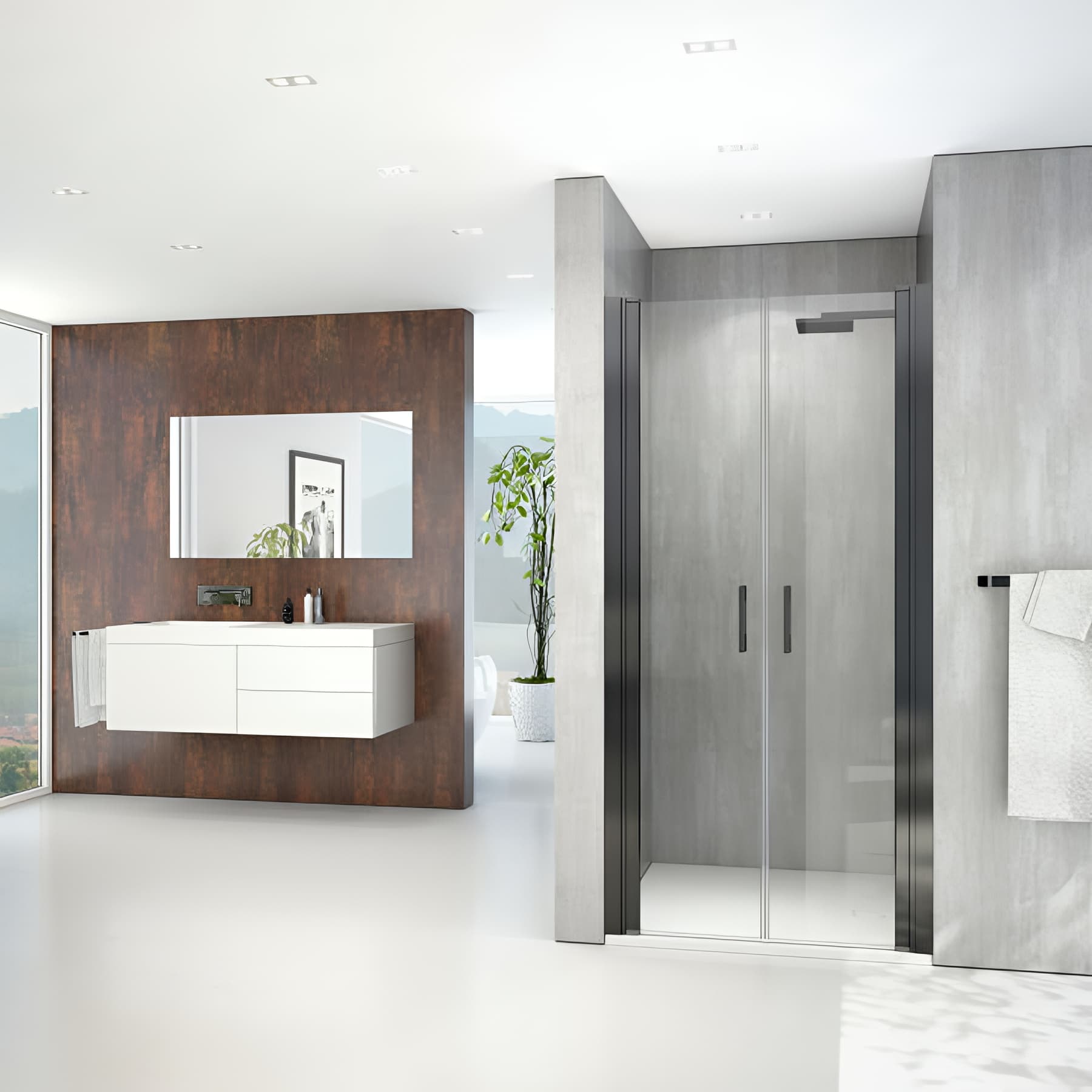 Paroi de douche 2 battants largeur 140 cm hauteur 200 cm profilé noir verre clair clean