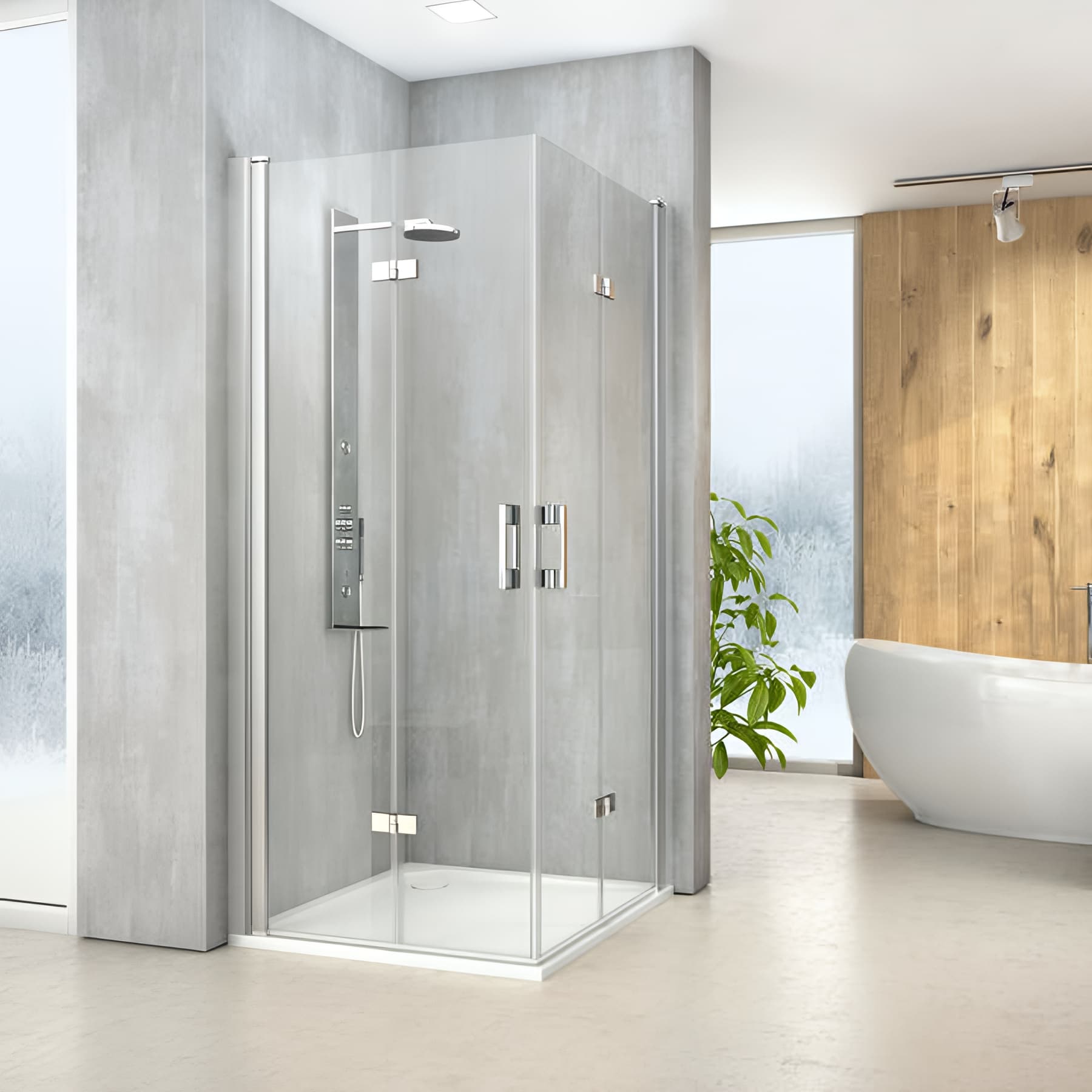 Paroi de douche pivotante repliable largeur 115 cm hauteur 200 cm profilé argent poli verre clair clean