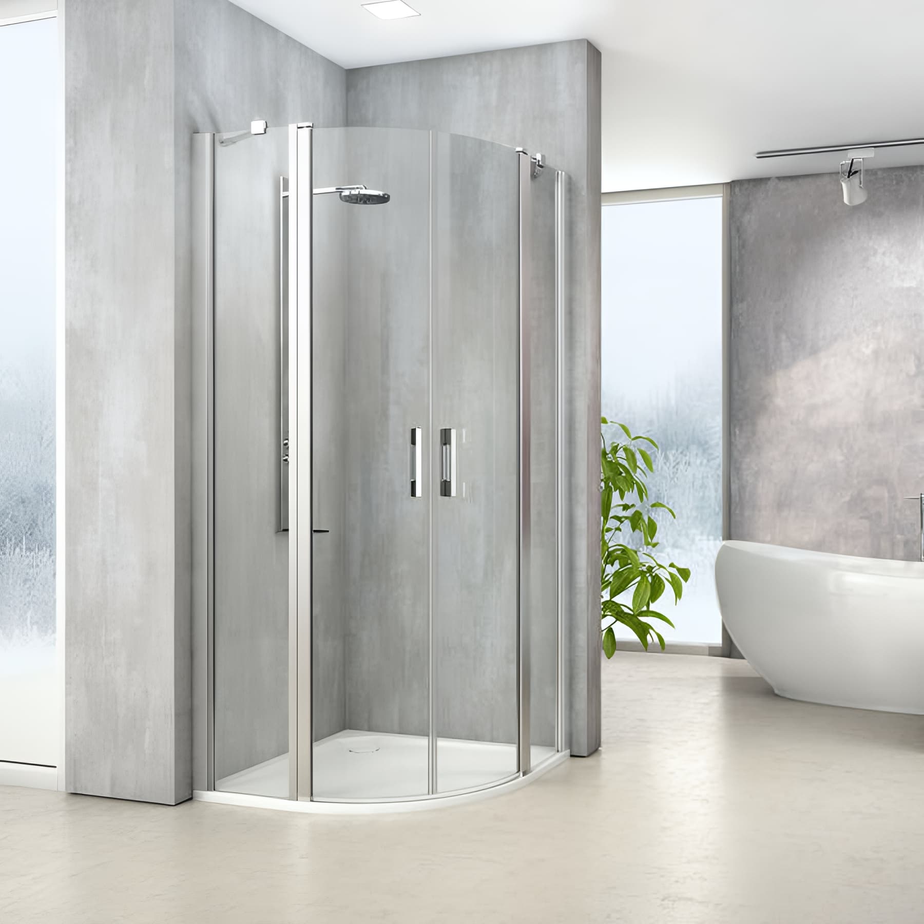 Demi paroi de douche arrondie pivotante largeur 90cm hauteur 200 cm profilé argent poli verre clair clean