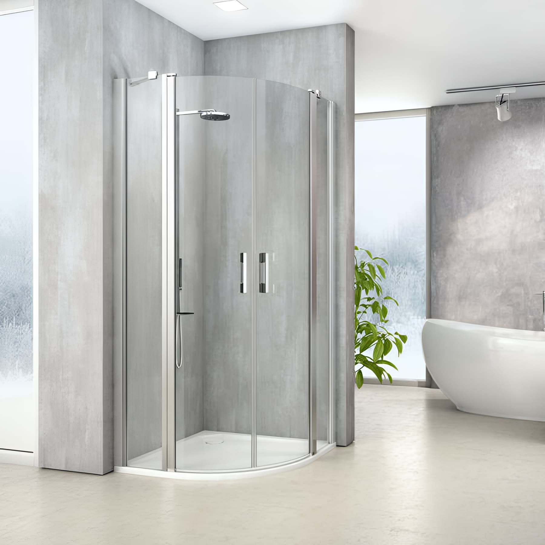 Demi paroi de douche arrondie pivotante largeur 80cm hauteur 200 cm profilé argent poli verre clair clean