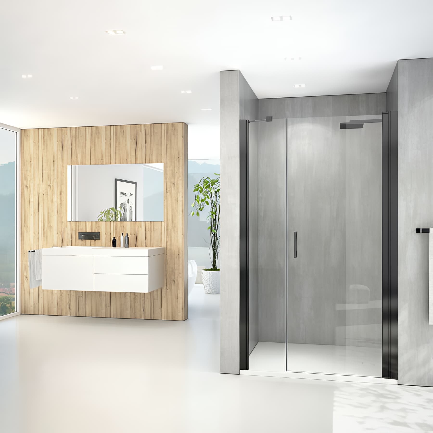 Paroi de douche fixe largeur 20cm hauteur 198 cm profilé noir verre clair clean