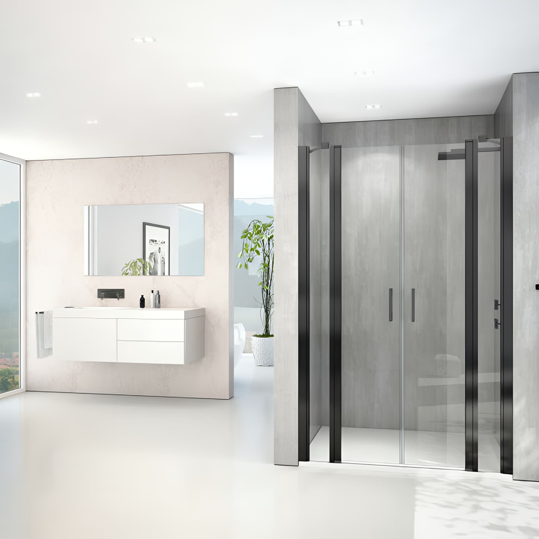 Paroi de douche 2 battants largeur 60cm hauteur 200 cm profilé noir verre clair clean