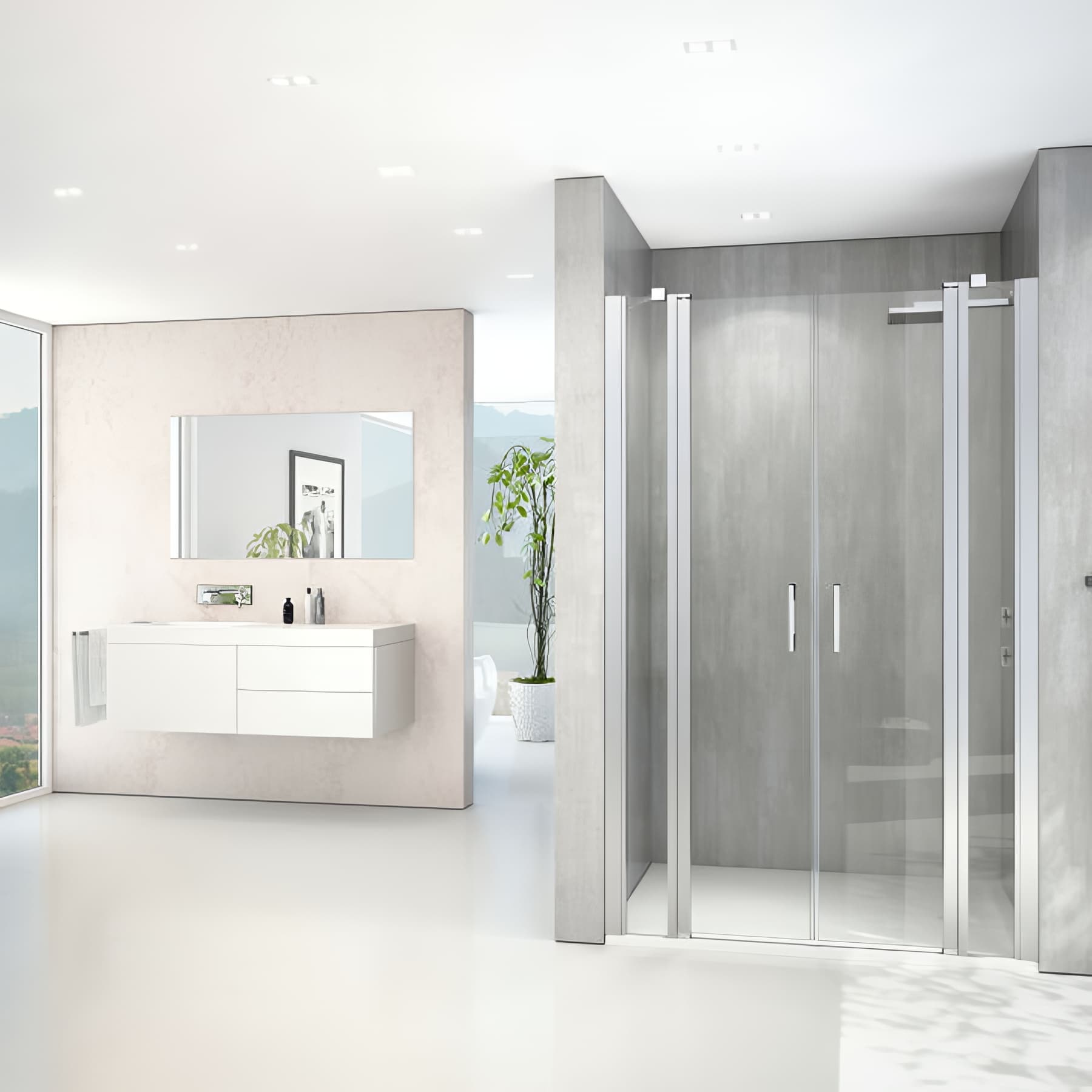 Paroi de douche 2 battants largeur 65cm hauteur 200 cm profilé argent poli verre clair clean