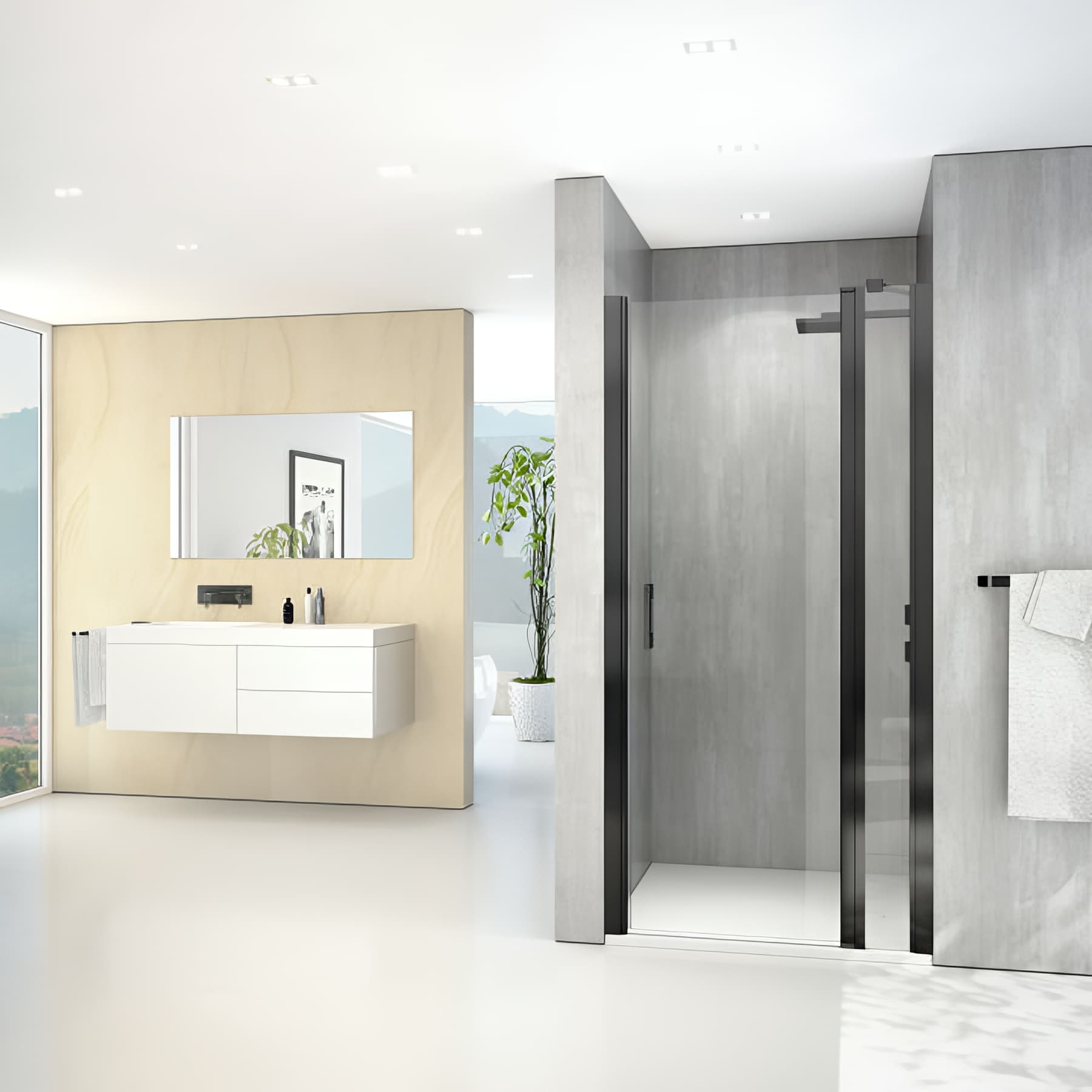 Paroi de douche pivotante largeur 105 cm hauteur 200 cm profilé noir verre clair clean