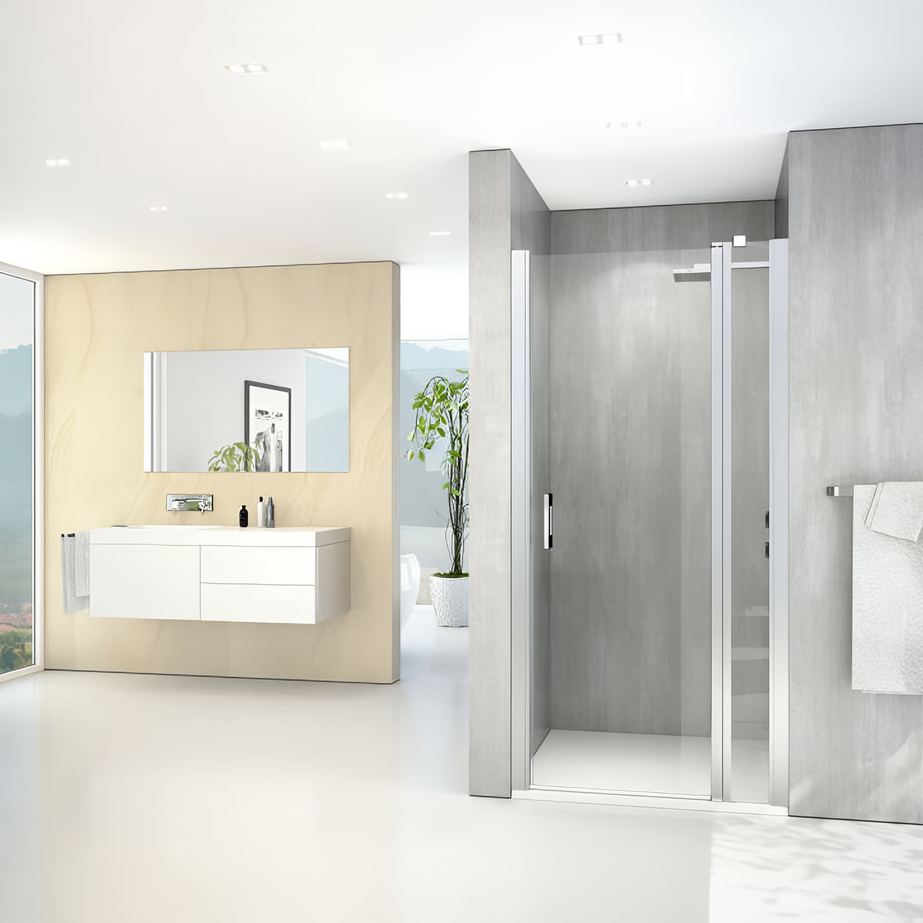 Paroi de douche pivotante largeur 125 cm hauteur 200 cm profilé argent poli verre clair clean