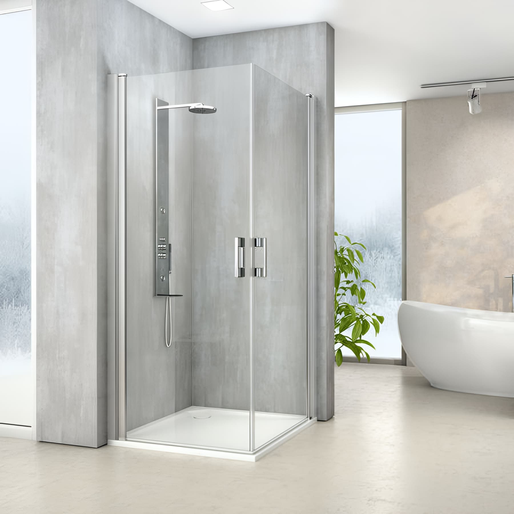 Paroi de douche pivotante largeur 100 cm hauteur 200 cm profilé argent poli verre clair clean